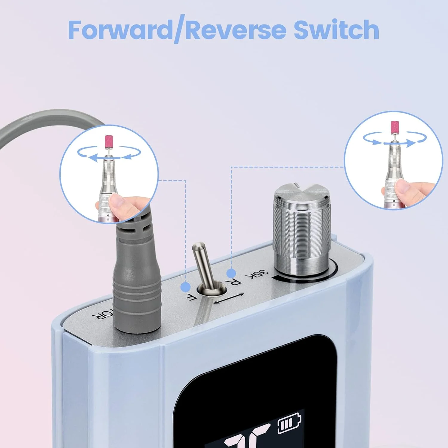 دستگاه سوهان برقی ناخن حرفه ای Delanie، گشتاور بالا 35000 دور در دقیقه، قابل شارژ، قابل حمل، مناسب برای ژل اکریلیک با سری های مانیکور، ابزار مانیکور سالنی، صورتی گرادیانی