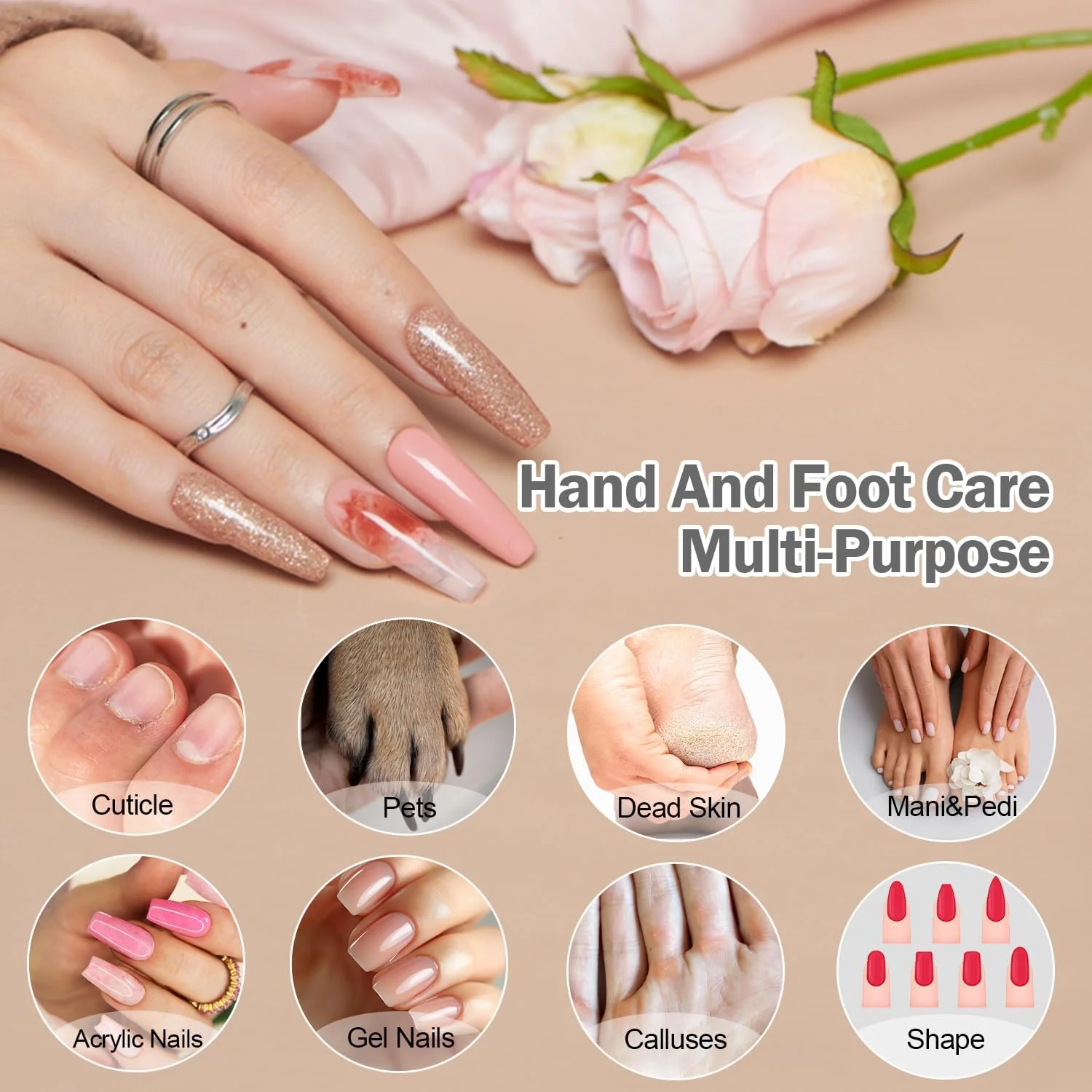 سوهان برقی ناخن، دریل ناخن بی سیم 10 سرعته با چراغ LED، کیت قابل حمل مانیکور پدیکور برای ناخن های ژلی آکریلیک، ناخن های ضخیم پا، سوهان ناخن، مراقبت از ناخن های طبیعی دست - 10 سری و 120 نوار سنباده