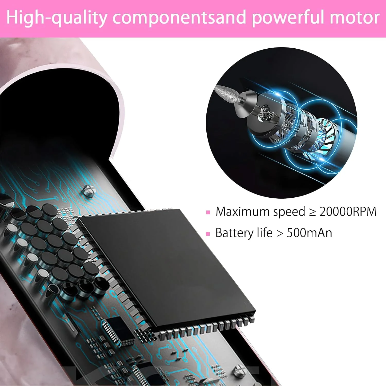 سوهان برقی ناخن، سوهان برقی حرفه ای 4 سرعته برای ناخن های ضخیم پا، ابزار مانیکور و پدیکور، پولیش ناخن، لایه برداری، برداشتن، سنگ زنی، شکل دادن لبه برای طراحی ناخن، استفاده خانگی