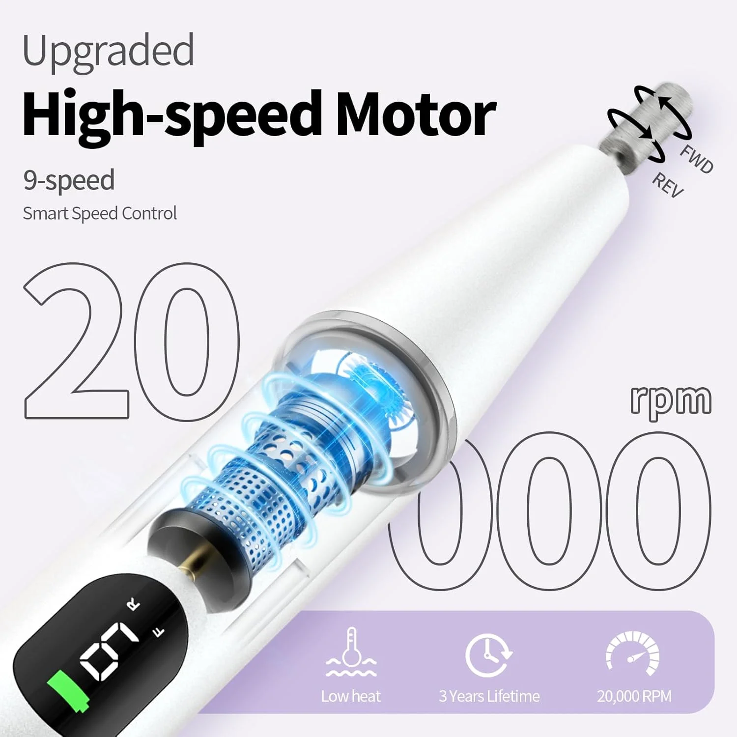 ست سوهان برقی ناخن حرفه ای - سوهان برقی ناخن بی سیم 9 سرعته با نمایشگر LED، دستگاه سوهان ناخن قابل حمل برای ناخن های ژلی آکریلیک، ابزار بافر پیرایشگر دست و پا برای زنان، مردان، نوزاد، سفید ست سوهان برقی ناخن حرفه ای - سوهان برقی ناخن بی سیم 9 سرعته با نمایشگر LED، دستگاه سوهان ناخن قابل حمل برای ناخن های ژلی آکریلیک، ابزار بافر پیرایشگر دست و پا برای زنان، مردان، نوزاد، سفید