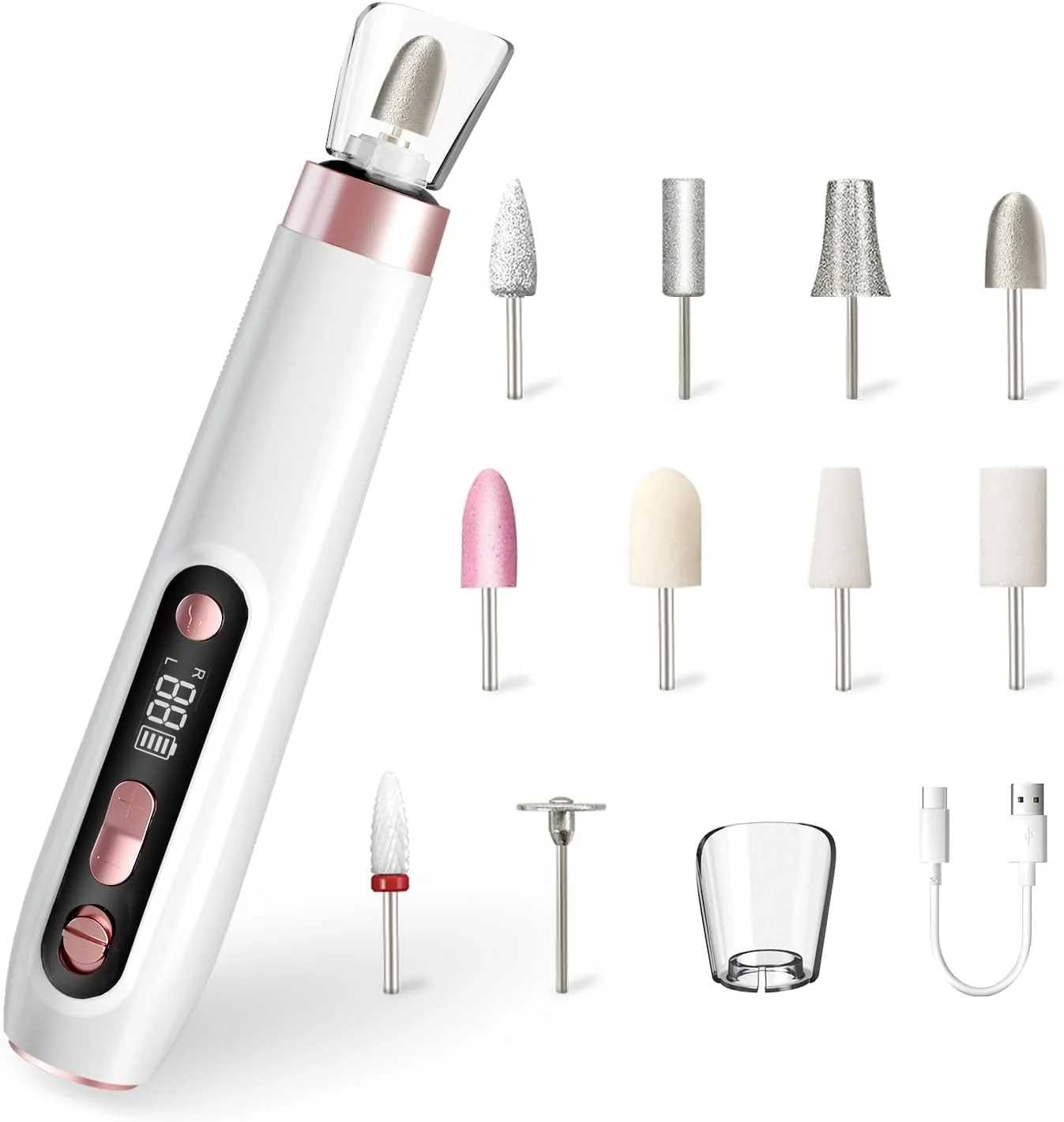ست مانیکور و پدیکور حرفه ای ENGERWALL، ست سوهان برقی ناخن، دستگاه دریل برقی ناخن قابل حمل و بی سیم، ابزار مراقبت از ناخن با 10 سرعت برای ساییدن، مرتب کردن و پولیش، سفید ست مانیکور و پدیکور حرفه ای ENGERWALL، ست سوهان برقی ناخن، دستگاه دریل برقی ناخن قابل حمل و بی سیم، ابزار مراقبت از ناخن با 10 سرعت برای ساییدن، مرتب کردن و پولیش، سفید