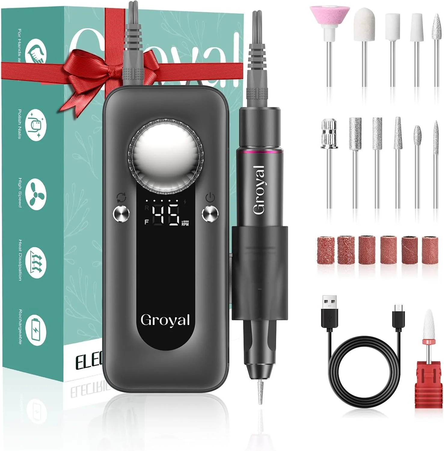 دستگاه سوهان برقی ناخن گرویال 45000 دور در دقیقه، بی سیم، قابل حمل و شارژ، مناسب برای ناخن های ژلی و اکریلیک دستگاه سوهان برقی ناخن گرویال 45000 دور در دقیقه، بی سیم، قابل حمل و شارژ، مناسب برای ناخن های ژلی و اکریلیک