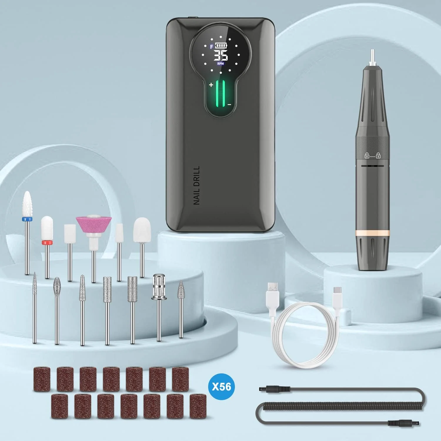 ست مانیکور و پدیکور حرفه ای ENGERWALL، ناخن گیر شارژی 35000 دور در دقیقه، سوهان برقی ناخن بی سیم قابل حمل، ابزار مراقبت از ناخن برای سنگ زنی، پیرایش، پولیش، نقره ای تیره (Pro) ست مانیکور و پدیکور حرفه ای ENGERWALL، ناخن گیر شارژی 35000 دور در دقیقه، سوهان برقی ناخن بی سیم قابل حمل، ابزار مراقبت از ناخن برای سنگ زنی، پیرایش، پولیش، نقره ای تیره (Pro)