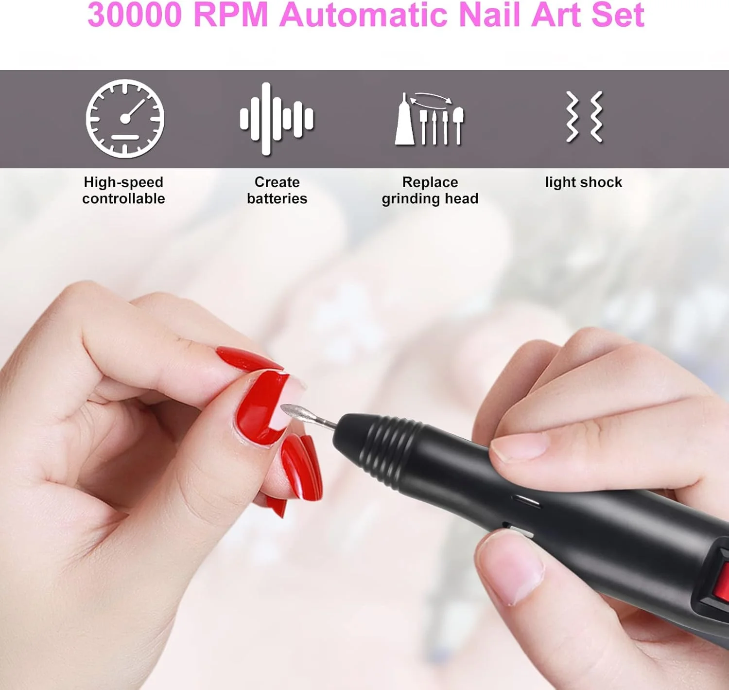 دستگاه حرفه ای برقی سوهان ناخن سالنی eWINNER، کیت مانیکور پدیکور با 6 عدد سری قابل تعویض و نوارهای سمباده برای لایه برداری، سوهان کشی، پولیش و ابزار ناخن اکریلیک (مشکی) دستگاه حرفه ای برقی سوهان ناخن سالنی eWINNER، کیت مانیکور پدیکور با 6 عدد سری قابل تعویض و نوارهای سمباده برای لایه برداری، سوهان کشی، پولیش و ابزار ناخن اکریلیک (مشکی)