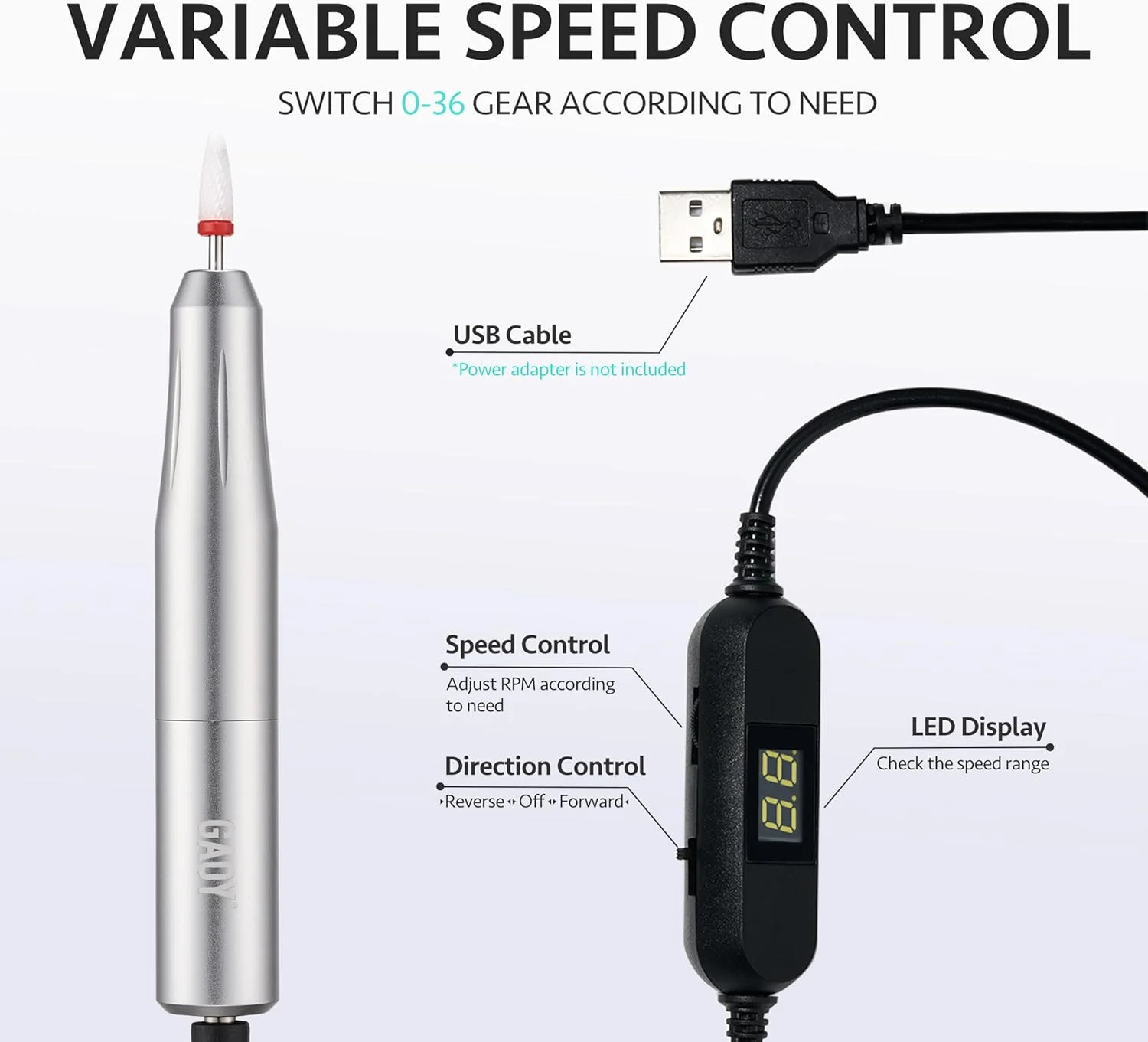 دستگاه سوهان برقی ناخن GAOY، سوهان برقی USB برای ناخن های اکریلیک و ژل، دستگاه قابل حمل با سری سوهان، ابزار مانیکور پدیکور برای سالن خانگی، نقره ای دستگاه سوهان برقی ناخن GAOY، سوهان برقی USB برای ناخن های اکریلیک و ژل، دستگاه قابل حمل با سری سوهان، ابزار مانیکور پدیکور برای سالن خانگی، نقره ای
