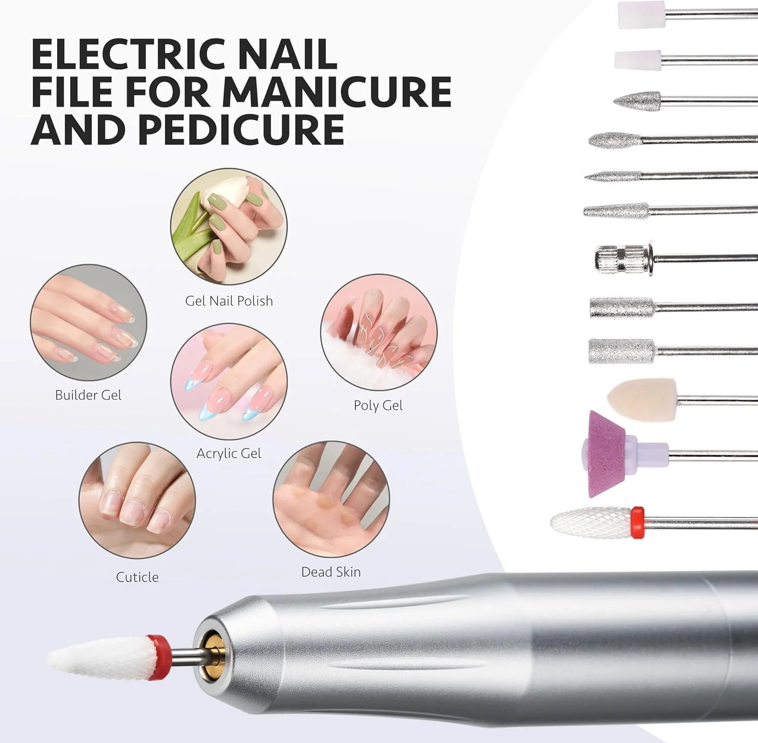 دستگاه سوهان برقی ناخن GAOY، سوهان برقی USB برای ناخن های اکریلیک و ژل، دستگاه قابل حمل با سری سوهان، ابزار مانیکور پدیکور برای سالن خانگی، نقره ای دستگاه سوهان برقی ناخن GAOY، سوهان برقی USB برای ناخن های اکریلیک و ژل، دستگاه قابل حمل با سری سوهان، ابزار مانیکور پدیکور برای سالن خانگی، نقره ای