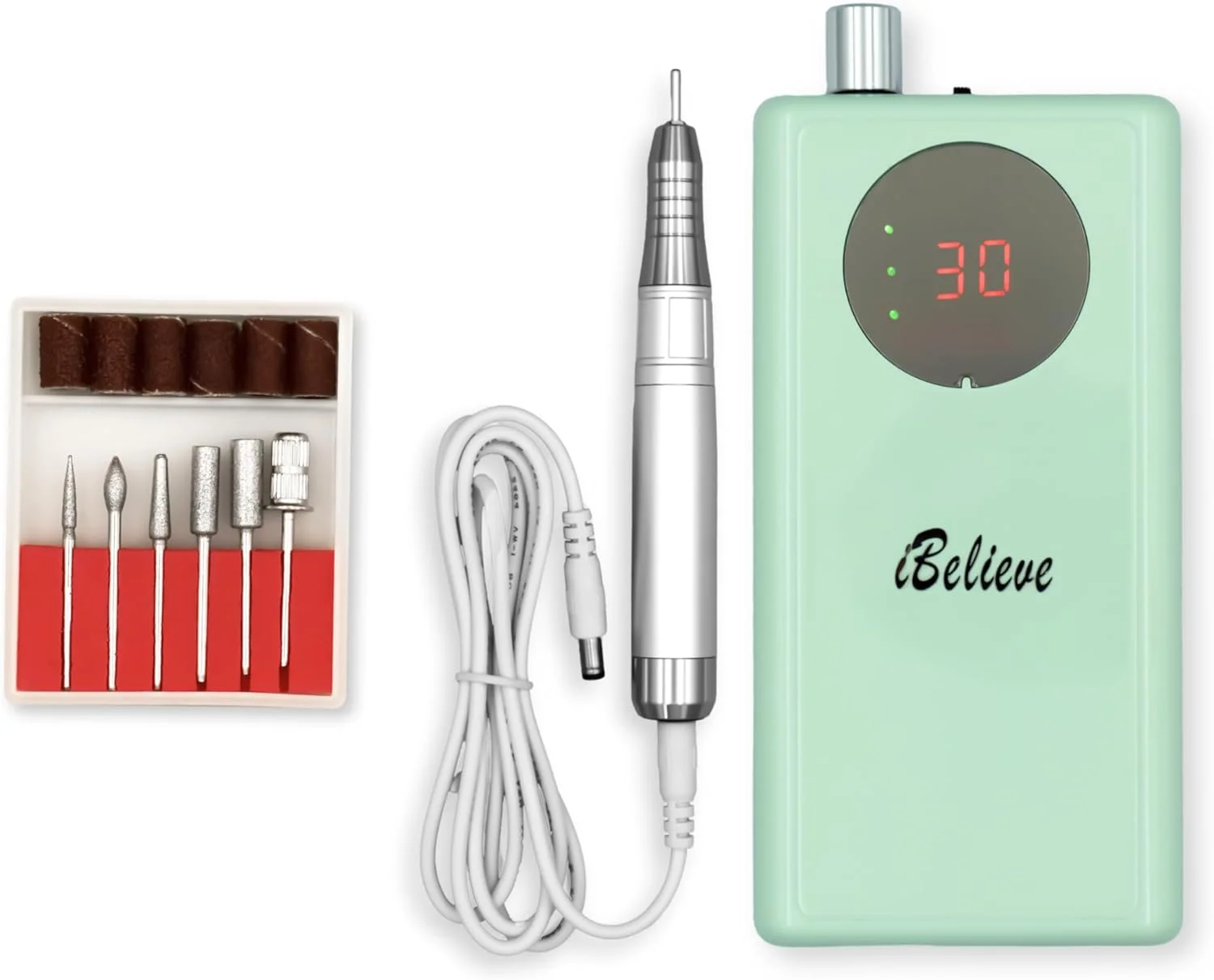 دستگاه سوهان برقی ناخن قابل حمل iBelieve – 30000 دور در دقیقه، با قابلیت کنترل سرعت، نگهدارنده هندپیس و گیره – توان 36 وات، باتری 2600 میلی آمپر ساعت – تغذیه از طریق USB دستگاه سوهان برقی ناخن قابل حمل iBelieve – 30000 دور در دقیقه، با قابلیت کنترل سرعت، نگهدارنده هندپیس و گیره – توان 36 وات، باتری 2600 میلی آمپر ساعت – تغذیه از طریق USB