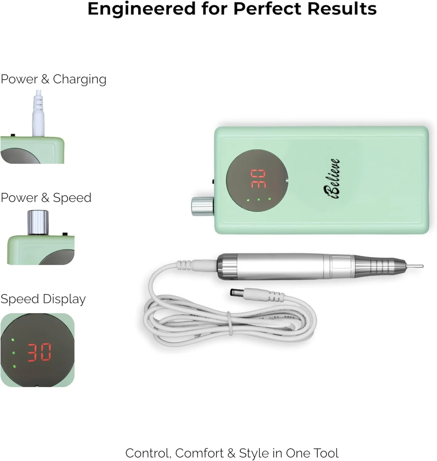 دستگاه سوهان برقی ناخن قابل حمل iBelieve – 30000 دور در دقیقه، با قابلیت کنترل سرعت، نگهدارنده هندپیس و گیره – توان 36 وات، باتری 2600 میلی آمپر ساعت – تغذیه از طریق USB دستگاه سوهان برقی ناخن قابل حمل iBelieve – 30000 دور در دقیقه، با قابلیت کنترل سرعت، نگهدارنده هندپیس و گیره – توان 36 وات، باتری 2600 میلی آمپر ساعت – تغذیه از طریق USB