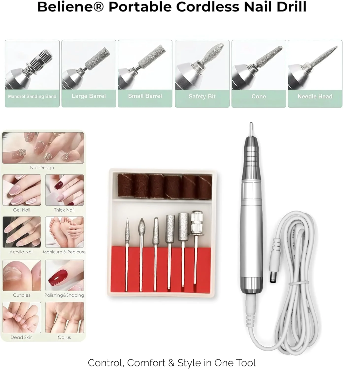 دستگاه سوهان برقی ناخن قابل حمل iBelieve – 30000 دور در دقیقه، با قابلیت کنترل سرعت، نگهدارنده هندپیس و گیره – توان 36 وات، باتری 2600 میلی آمپر ساعت – تغذیه از طریق USB دستگاه سوهان برقی ناخن قابل حمل iBelieve – 30000 دور در دقیقه، با قابلیت کنترل سرعت، نگهدارنده هندپیس و گیره – توان 36 وات، باتری 2600 میلی آمپر ساعت – تغذیه از طریق USB