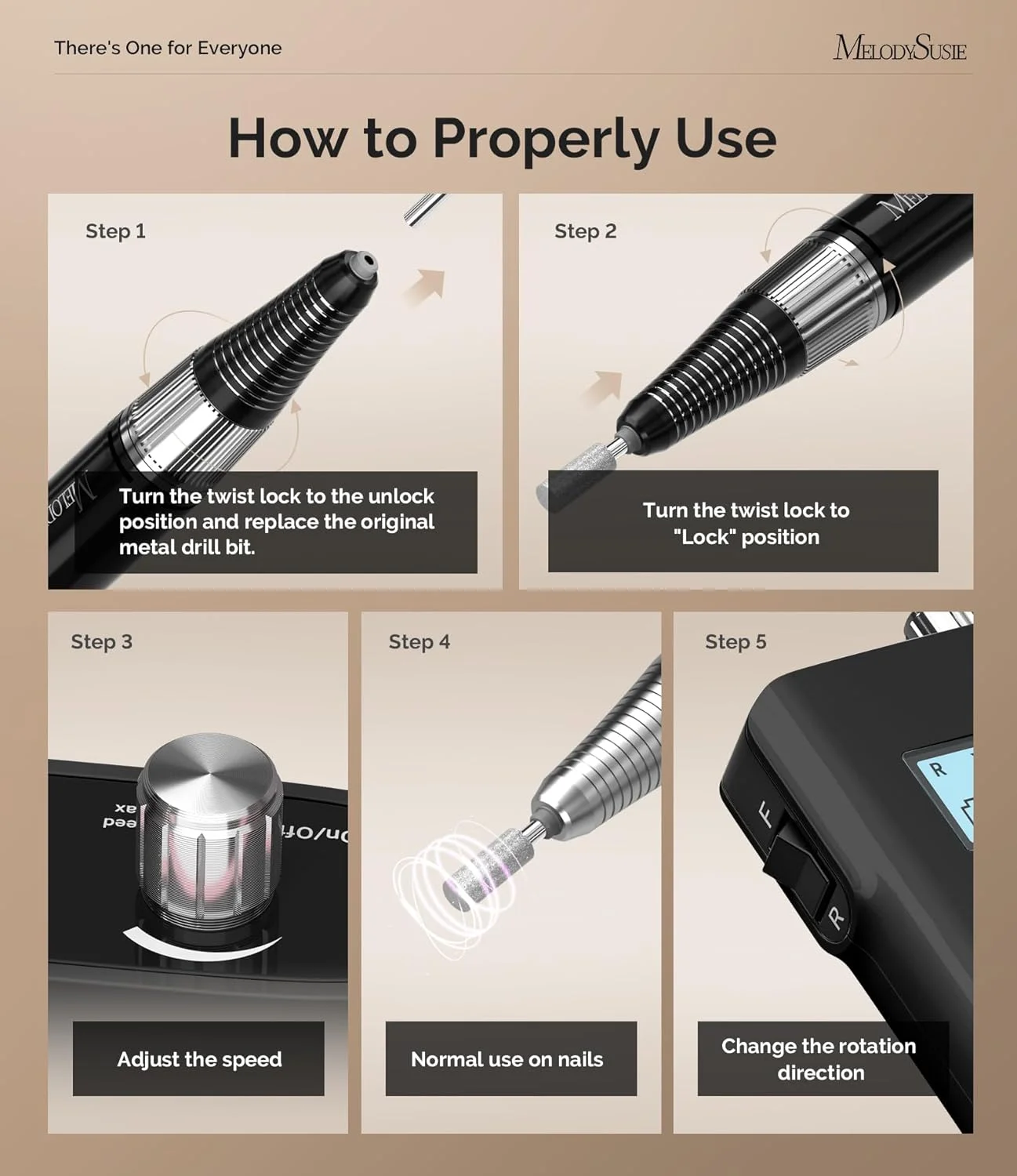 دستگاه سوهان برقی ناخن حرفه ای قابل شارژ MelodySusie با سرعت 30000 دور در دقیقه، SC320H قابل حمل، ابزار آسیاب ژل اکریلیک با 6 سری و نوارهای سنباده برای مانیکور پدیکور، حکاکی و پولیش (مشکی)