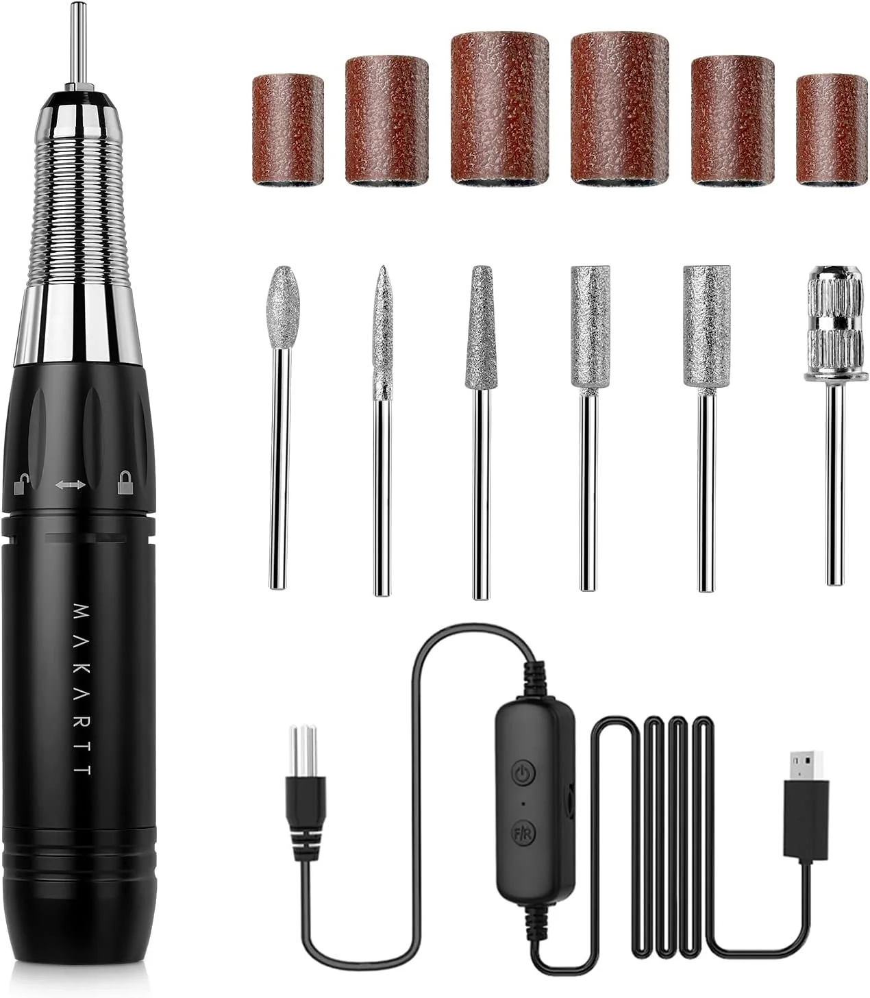 دستگاه سوهان ناخن قابل حمل Makartt Stefy، کیت سوهان برقی دستی برای ناخن های اکریلیک، ابزار پولیش و شکل دهی مانیکور پدیکور برای استفاده در منزل و سالن، مشکی USB