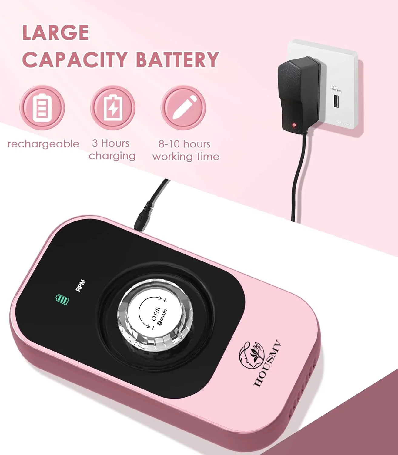 دستگاه سوهان برقی ناخن قابل حمل: دستگاه سوهان برقی شارژی حرفه ای 40000 دور در دقیقه، سوهان ناخن بی سیم با سر سوهان و پایه برای از بین بردن لاک ژل ناخن و مانیکور در سالن و خانه