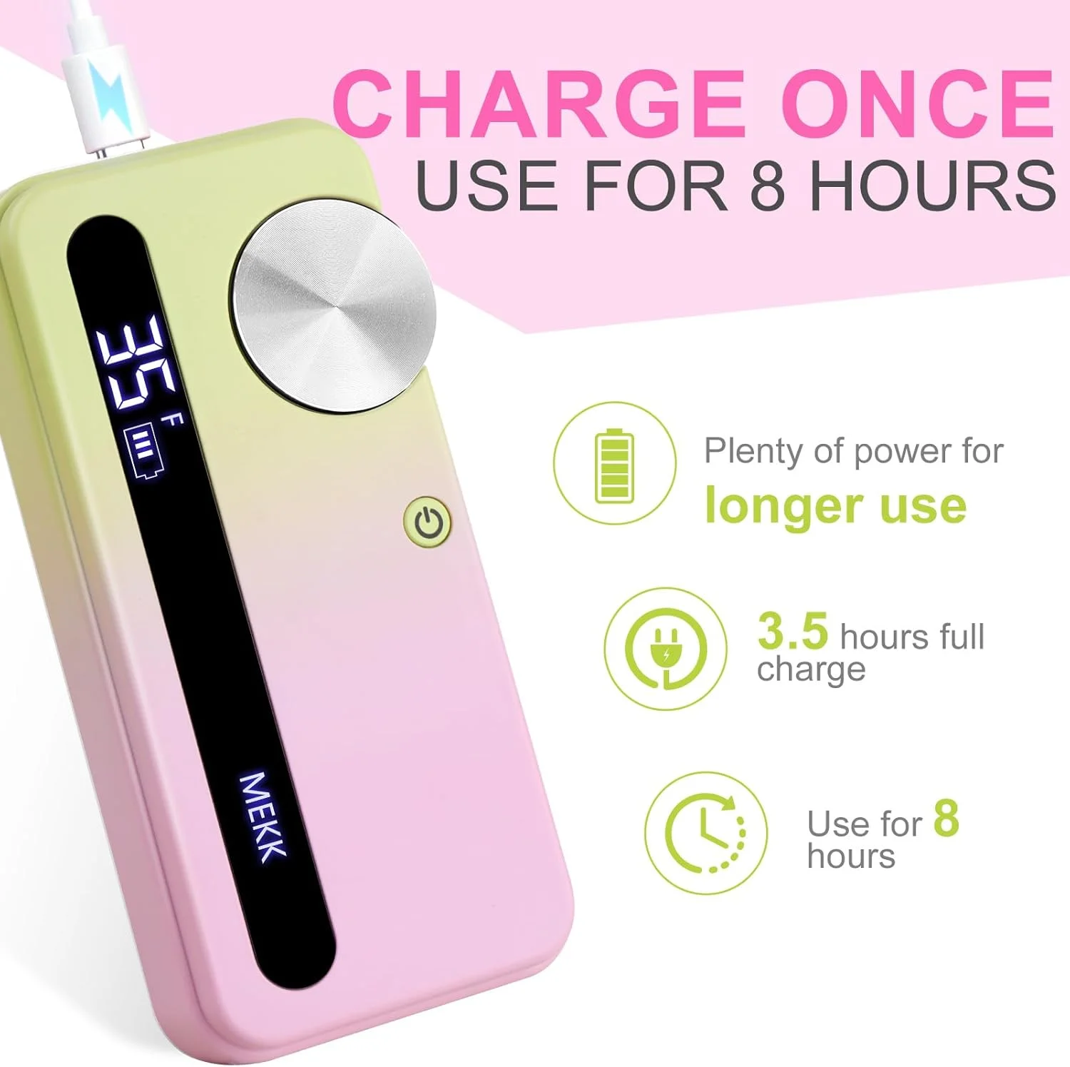 دستگاه سوهان برقی ناخن حرفه ای MEKK، 35000 دور در دقیقه، بی سیم، به همراه 12 عدد سری، ضد لرزش، قابل شارژ، مناسب برای ناخن های اکریلیک، استفاده در منزل و سالن (صورتی-سبز)