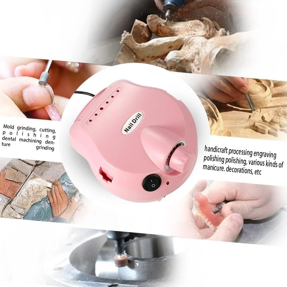 ست سوهان ناخن برقی قابل حمل، دستگاه سوهان برقی قابل حمل با 6 عدد سری سوهان و نوارهای سمباده برای ناخن های اکریلیک، ژل، مانیکور پدیکور و پولیش (صورتی)