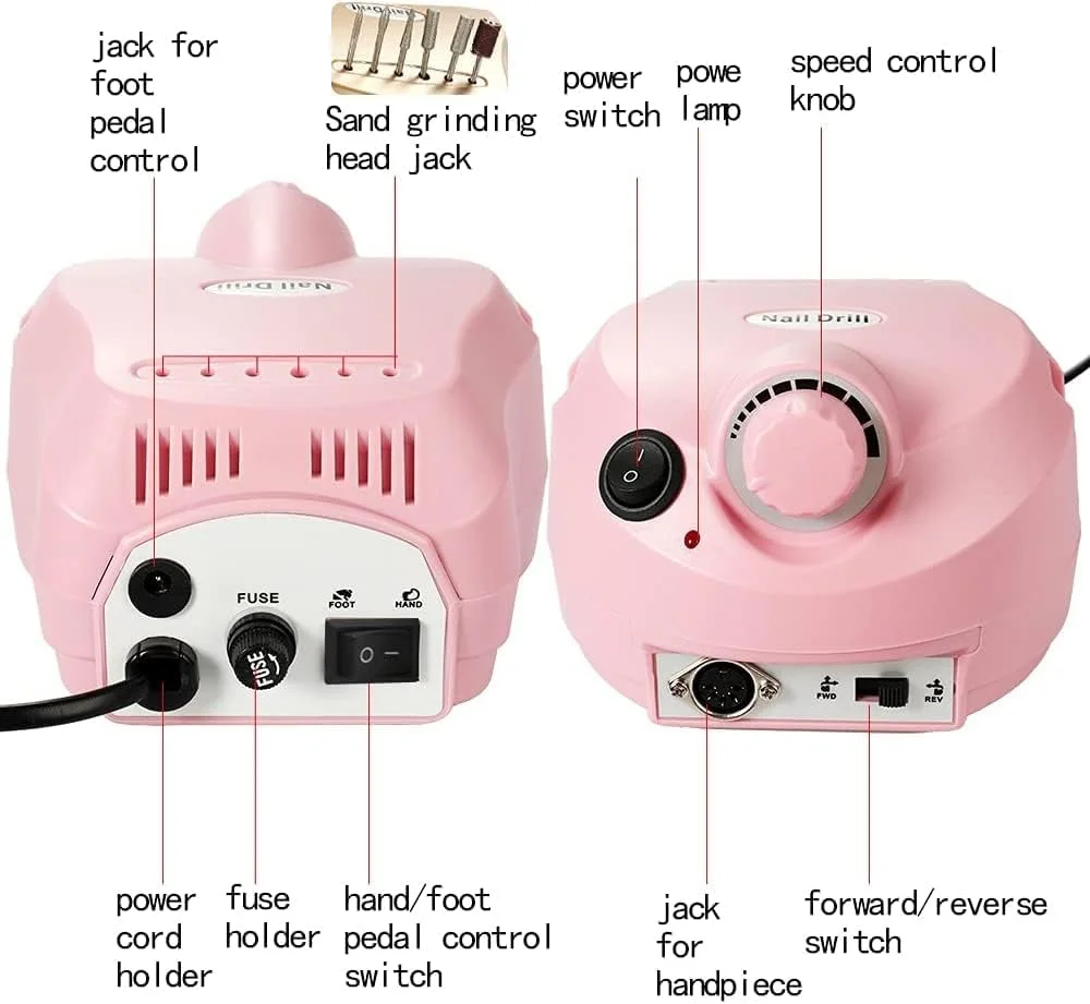ست سوهان ناخن برقی قابل حمل، دستگاه سوهان برقی قابل حمل با 6 عدد سری سوهان و نوارهای سمباده برای ناخن های اکریلیک، ژل، مانیکور پدیکور و پولیش (صورتی)
