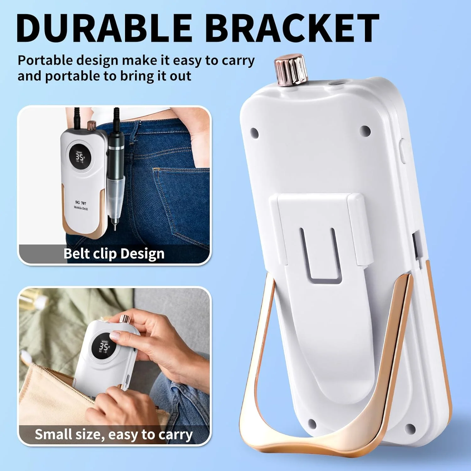 دستگاه سوهان ناخن قابل حمل بی سیم، 35000 دور در دقیقه، سوهان برقی ناخن با پایه نگهدارنده، سوهان ناخن شارژی برقی برای ناخن، ابزار درمل ناخن برقی برای بانوان (سفید)