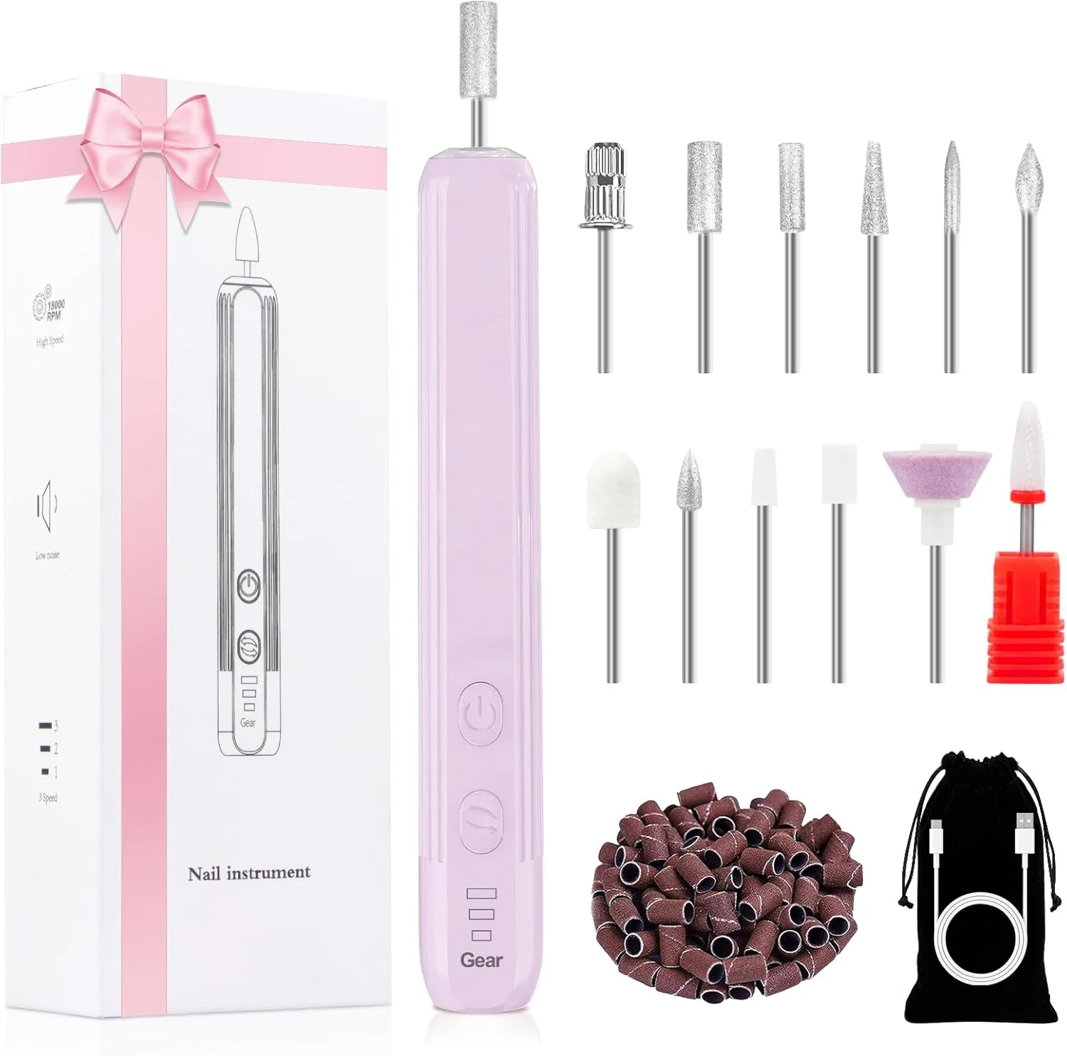 ست مانیکور و پدیکور حرفه ای - چراغ 360 درجه، دریل برقی ناخن شارژی، ست سوهان برقی ناخن بی سیم، 3 سرعت مراقبت از دست و پا دریل ناخن برای ناخن های ضخیم کوتیکول ناخن پا