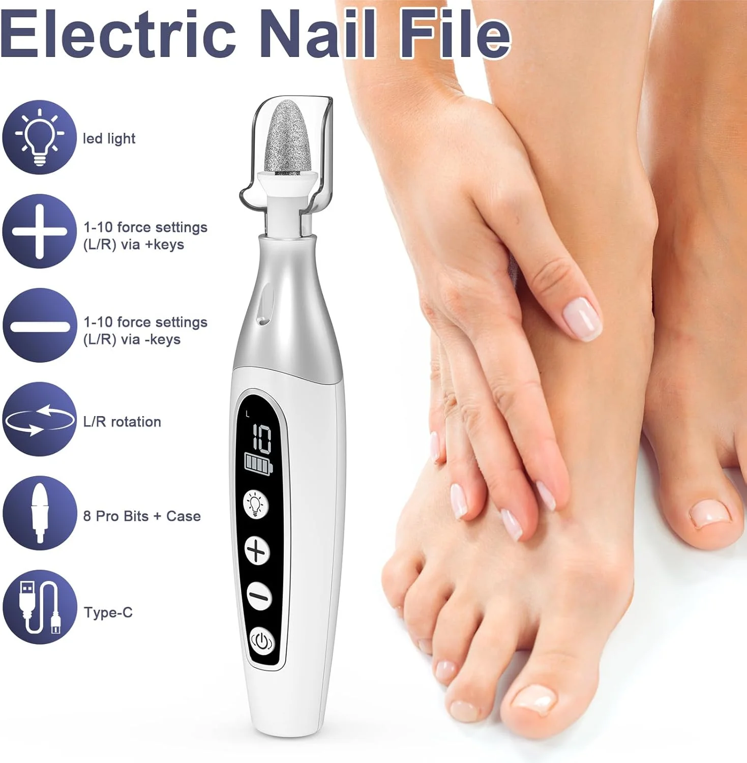 ست حرفه ای سوهان برقی ناخن: ست های پدیکور برای مراقبت از پا و دست با دریل برقی ناخن، 8 سری برای پیرایش، پولیش و فرم دهی بدون درد | 10 حالت، ابزار پدیکور و ست مانیکور ناخن