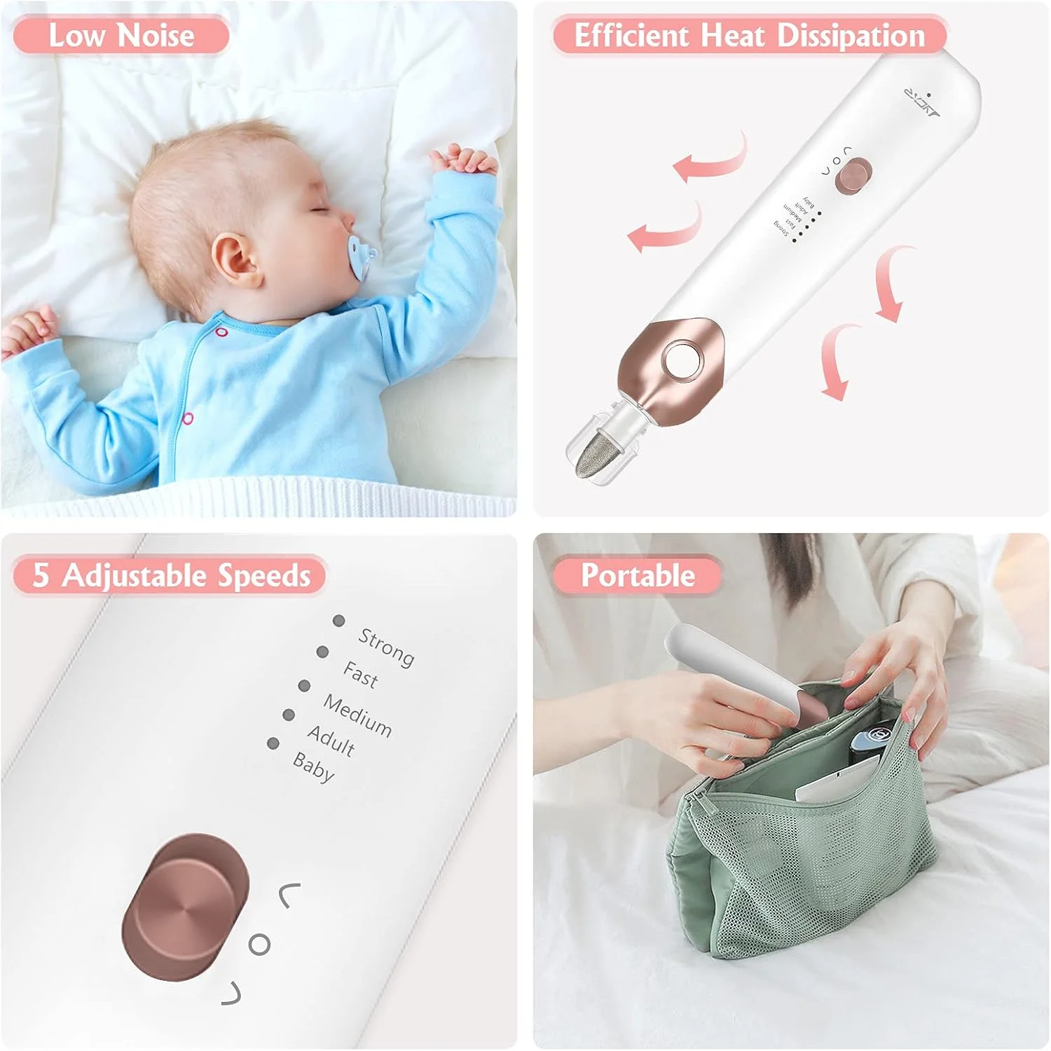 ست مانیکور و پدیکور شارژی، سوهان برقی ناخن، کیت دریل ناخن بی سیم، ابزار مراقبت از ناخن پا و دست قابل حمل با 5 سرعت برای پینه، ناخن های ضخیم، بافر ناخن، اصلاح و سنگ زنی