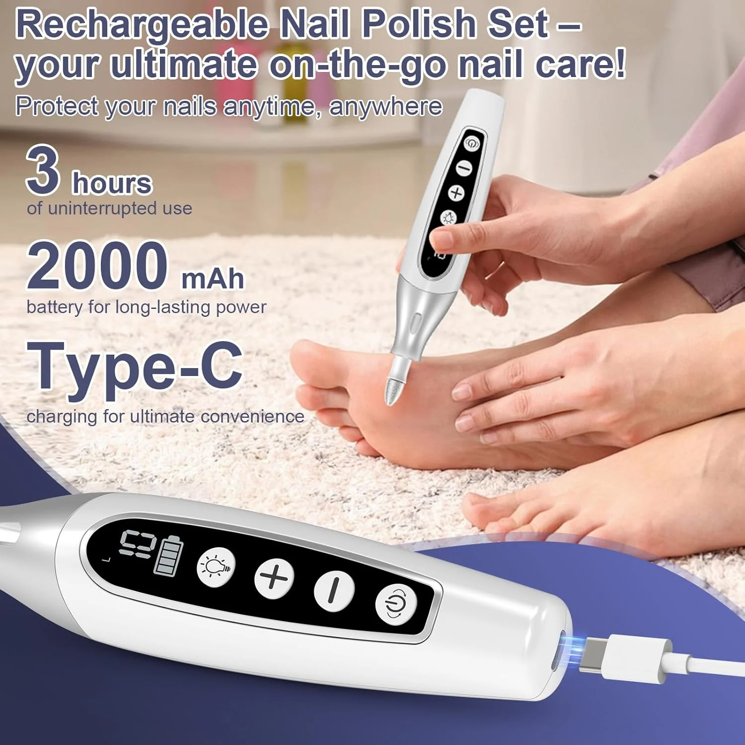 ست حرفه ای سوهان برقی ناخن: ست های پدیکور برای مراقبت از پا و دست با دریل برقی ناخن، 8 سری برای پیرایش، پولیش و فرم دهی بدون درد | 10 حالت، ابزار پدیکور و ست مانیکور ناخن