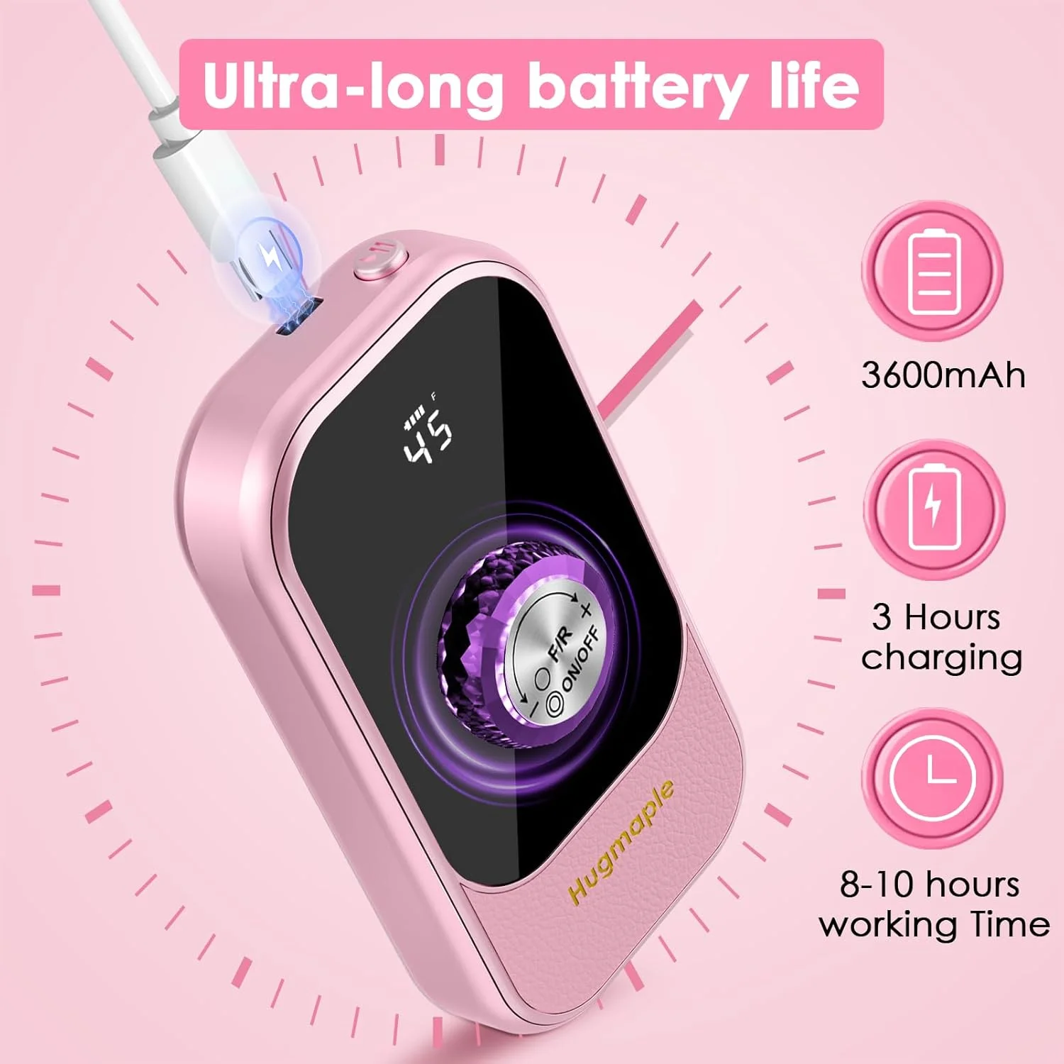 دستگاه سوهان برقی ناخن حرفه ای، دستگاه قابل حمل 45000 دور در دقیقه HUGMAPLE با متعلقات و پایه، کیت سوهان ناخن شارژی بی سیم برای شکل دادن، برداشتن و پولیش ناخن های ژلی برای استفاده در سالن و منزل