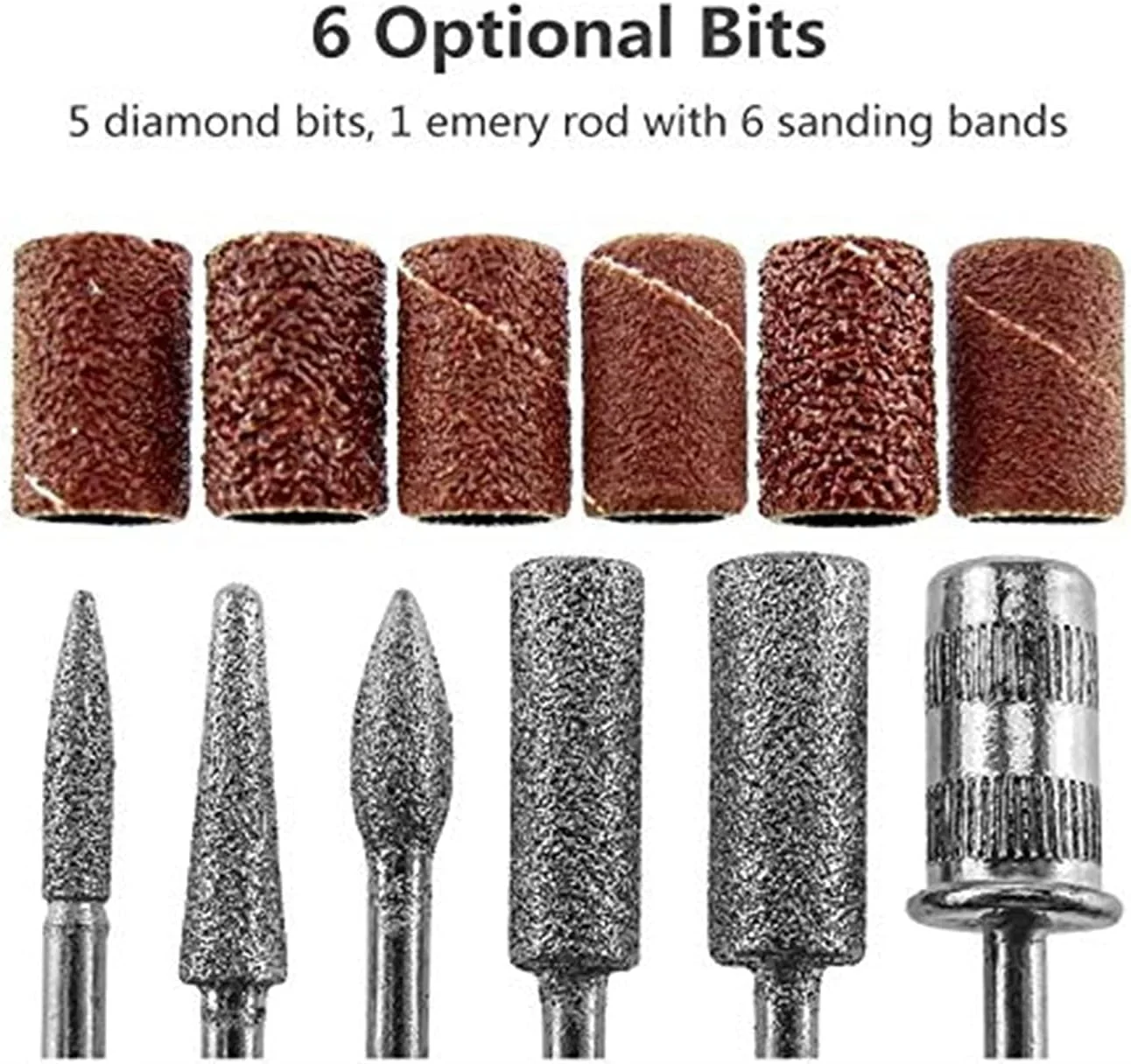 ست سوهان برقی ناخن SKEIDO، قلمی USB، کیت سوهان مانیکور برقی با 6 قطعه مته قابل تعویض و نوارهای سمباده برای لایه برداری، سنگ زنی، پولیش و از بین بردن ناخن