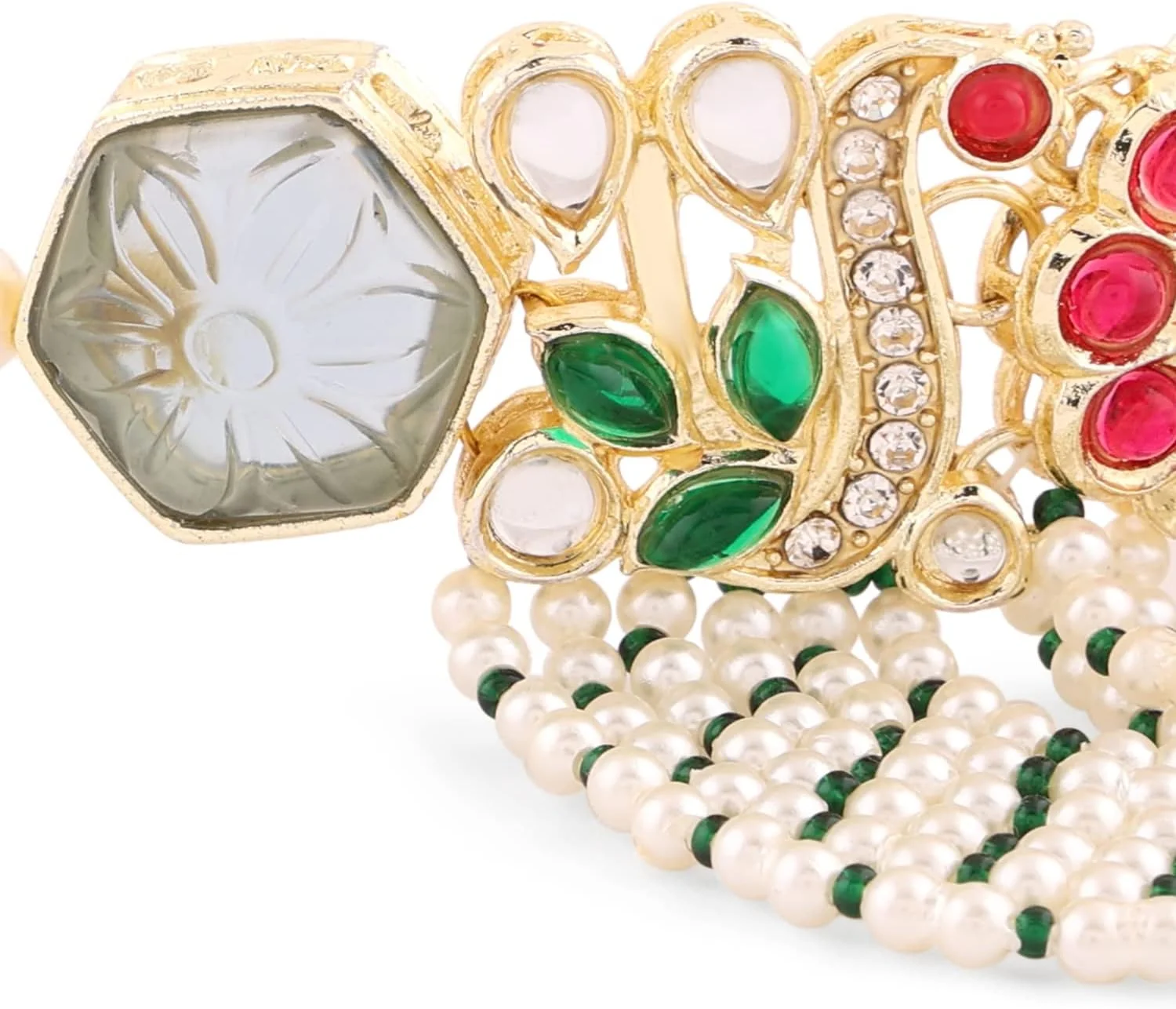 زیوری پرلز گردنبند چوکر چند رنگ Kundan و مهره دار با الهام از طاووس به همراه گوشواره و انگشتر زنانه - ZPFK14705 زیوری پرلز گردنبند چوکر چند رنگ Kundan و مهره دار با الهام از طاووس به همراه گوشواره و انگشتر زنانه - ZPFK14705