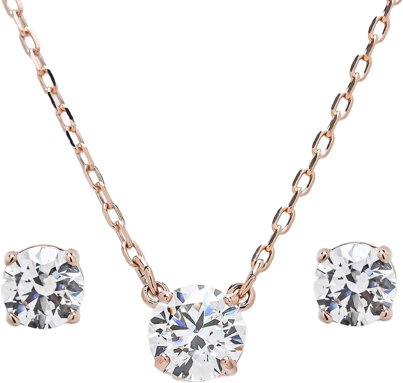 ست گردنبند و گوشواره استیلا اتراکت سواروسکی، برش گرد، سفید، با روکش طلایی رزگلد 5616233 ست گردنبند و گوشواره استیلا اتراکت سواروسکی، برش گرد، سفید، با روکش طلایی رزگلد 5616233