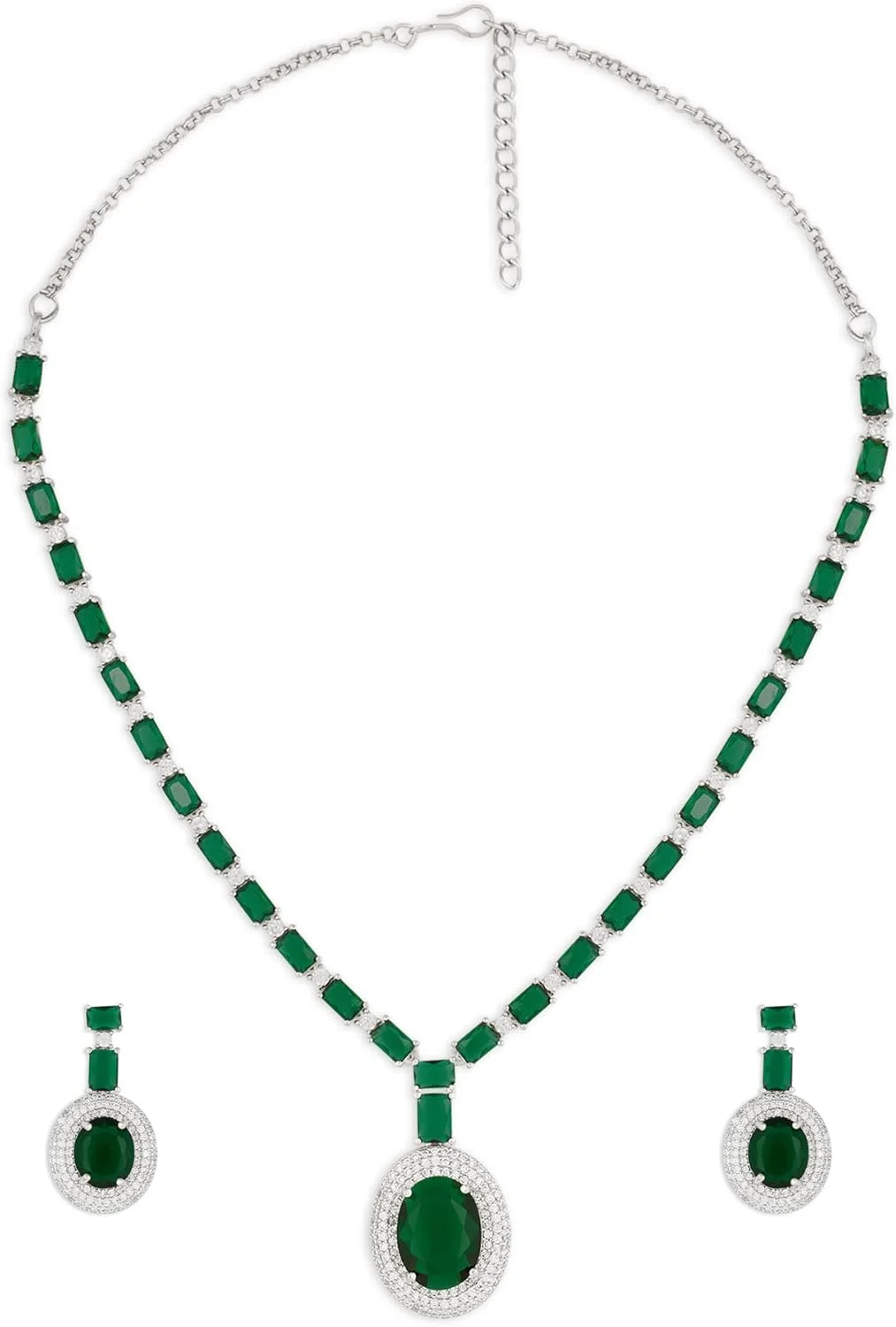 زیوری پرلز، ست گردنبند و گوشواره زنانه نگین‌دار سبز با زیرکونیا