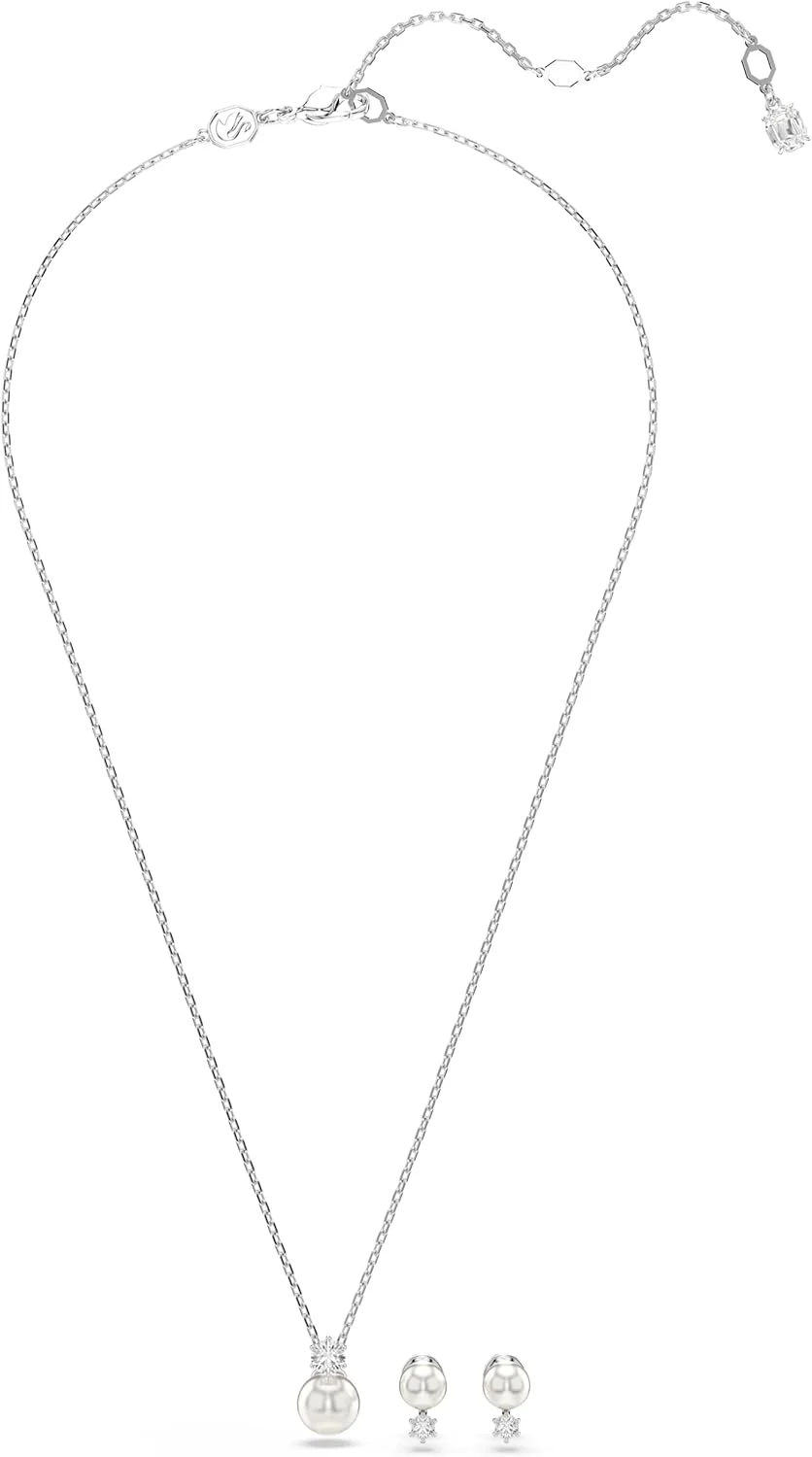 ست سواروسکی ماتریکس، کریستالهای گرد سفید و مرواریدهای کریستالی در روکش رودیوم ست سواروسکی ماتریکس، کریستالهای گرد سفید و مرواریدهای کریستالی در روکش رودیوم