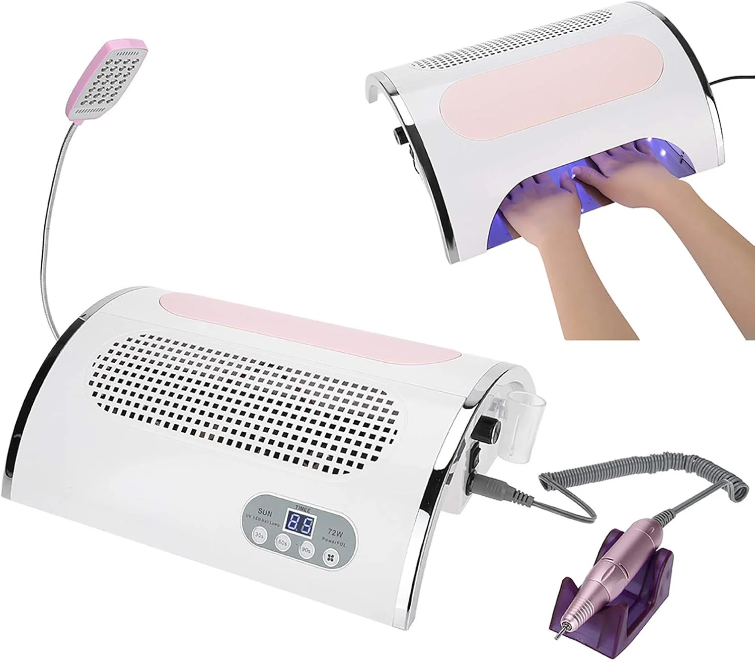 دستگاه خشک کن ناخن، جاروبرقی و چراغ UV ناخن ۳ در ۱ برای مانیکور + فن مکنده گرد و غبار برای طراحی ناخن + نور LED، ابزار جمع کننده گرد و غبار مناسب برای همه دستگاه خشک کن ناخن، جاروبرقی و چراغ UV ناخن ۳ در ۱ برای مانیکور + فن مکنده گرد و غبار برای طراحی ناخن + نور LED، ابزار جمع کننده گرد و غبار مناسب برای همه