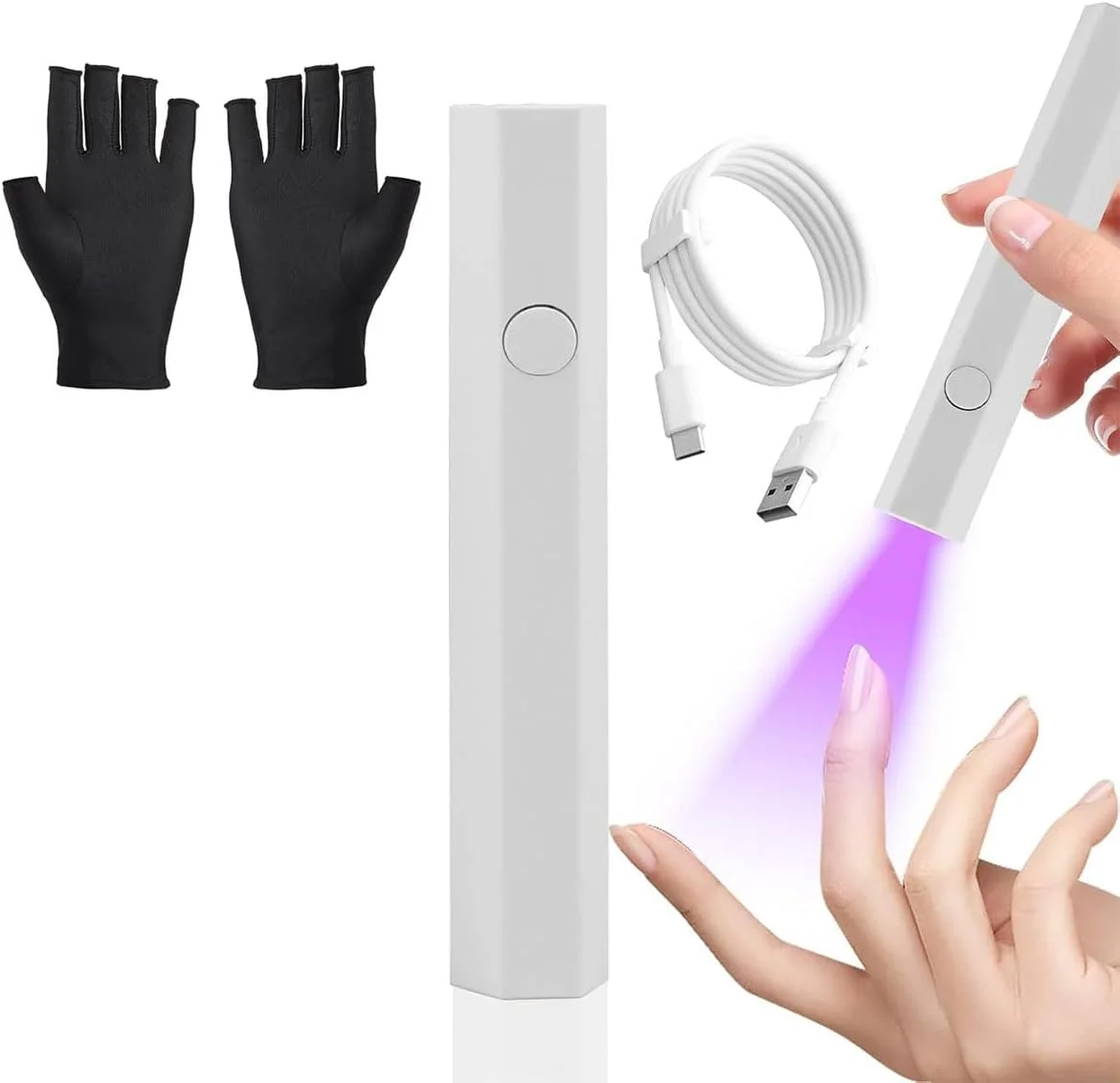 چراغ UV کوچک Boolygo [2 در 1] برای ناخن با دستکش محافظ UV، لامپ LED دستی خشک کننده سریع، چراغ کوچک UV ژل، لامپ خشک کننده فلش، لامپ قابل حمل تک انگشتی برای ناخن های ژلی (سفید، سیاه)