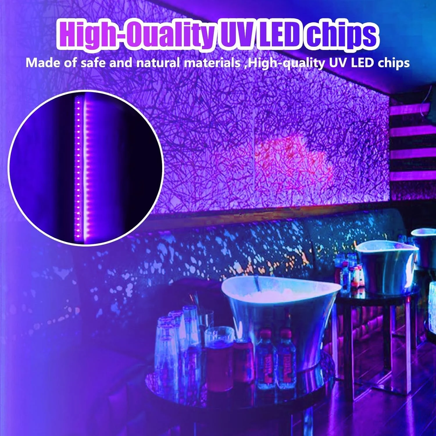 نوار نور مشکی ال ای دی فرابنفش، نوار نور ال ای دی یو اس بی 5 وات 1.6 متری با زاویه تابش 270 درجه، لامپ نور مشکی بنفش رنگ برای پوستر فلورسنت، مهمانی درخشان، هالووین، تشخیص، 2 عدد