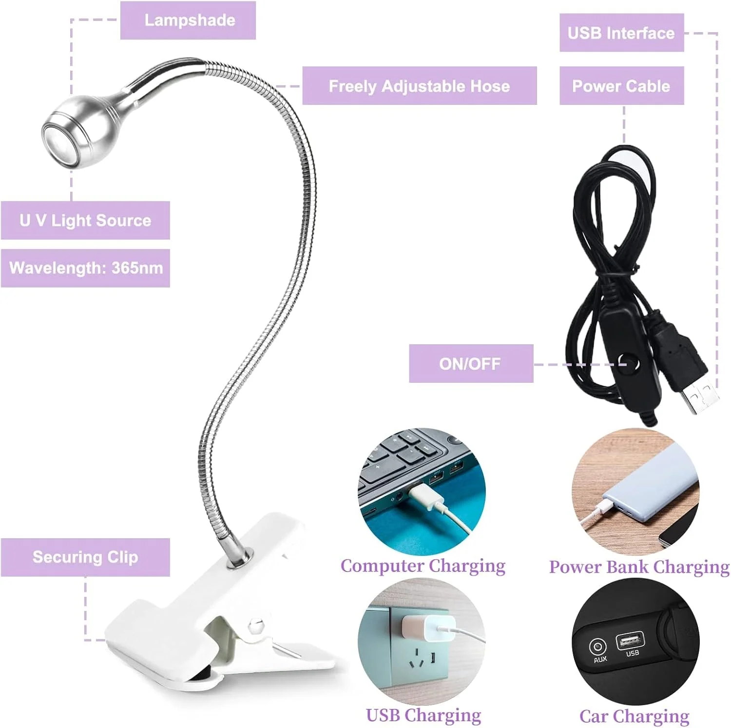 لامپ LED یو وی BIGTHREE، خشک کن ناخن، لامپ گردن غازی، لامپ فتوتراپی ناخن، چسب لاک ناخن، نور بنفش، چراغ خواب. با گیره و سوئیچ ورودی USB (نقره ای) لامپ LED یو وی BIGTHREE، خشک کن ناخن، لامپ گردن غازی، لامپ فتوتراپی ناخن، چسب لاک ناخن، نور بنفش، چراغ خواب. با گیره و سوئیچ ورودی USB (نقره ای)