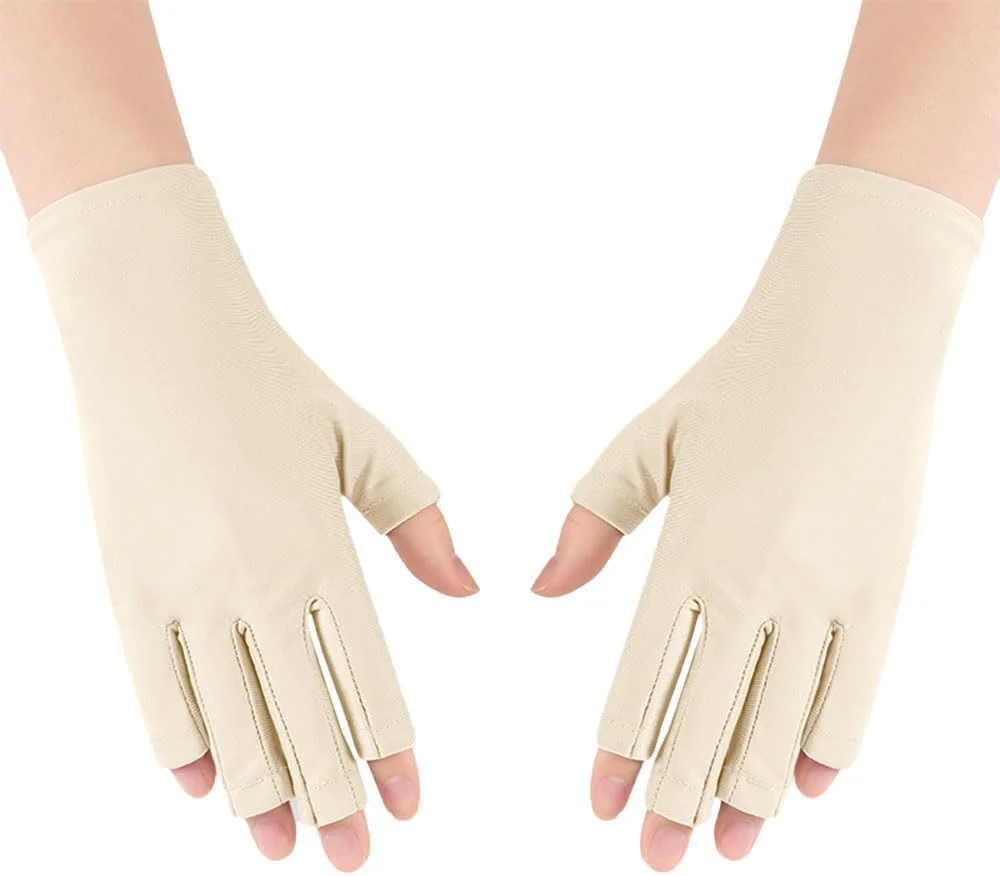 دستکش ضد اشعه ماوراء بنفش برای دستگاه لاک ژل، دستکش محافظ حرفه ای در برابر اشعه ماوراء بنفش برای مانیکور، دستکش بدون انگشت برای محافظت از دست ها در برابر نور ماوراء بنفش ناخن (بژ) دستکش ضد اشعه ماوراء بنفش برای دستگاه لاک ژل، دستکش محافظ حرفه ای در برابر اشعه ماوراء بنفش برای مانیکور، دستکش بدون انگشت برای محافظت از دست ها در برابر نور ماوراء بنفش ناخن (بژ)