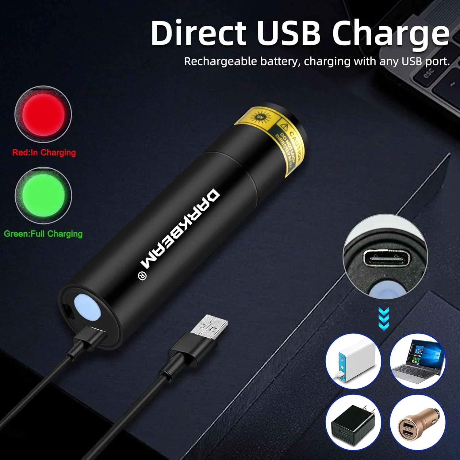 چراغ قوه فرابنفش DARKBEAM 365 نانومتر، چراغ وود قابل حمل و شارژ USB، چراغ LED فرابنفش مینی، ردیاب ادرار حیوانات خانگی، لکه ها، شیشه اورانیوم، پول، کهربا 370 نانومتر، بسته 2 عددی چراغ قوه فرابنفش DARKBEAM 365 نانومتر، چراغ وود قابل حمل و شارژ USB، چراغ LED فرابنفش مینی، ردیاب ادرار حیوانات خانگی، لکه ها، شیشه اورانیوم، پول، کهربا 370 نانومتر، بسته 2 عددی