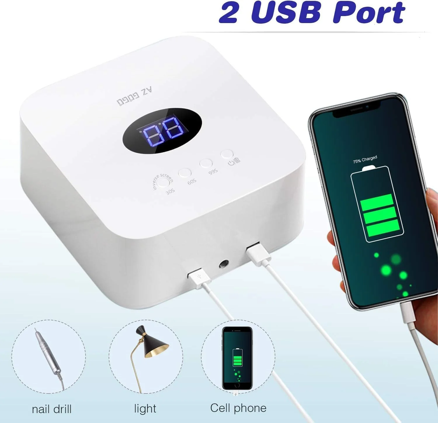 دستگاه خشک کن لاک ناخن LED بی سیم، لامپ UV قابل شارژ برای لاک ژل، سفید، نمایشگر دیجیتال، دستگاه سالنی قابل حمل برای استفاده در منزل دستگاه خشک کن لاک ناخن LED بی سیم، لامپ UV قابل شارژ برای لاک ژل، سفید، نمایشگر دیجیتال، دستگاه سالنی قابل حمل برای استفاده در منزل