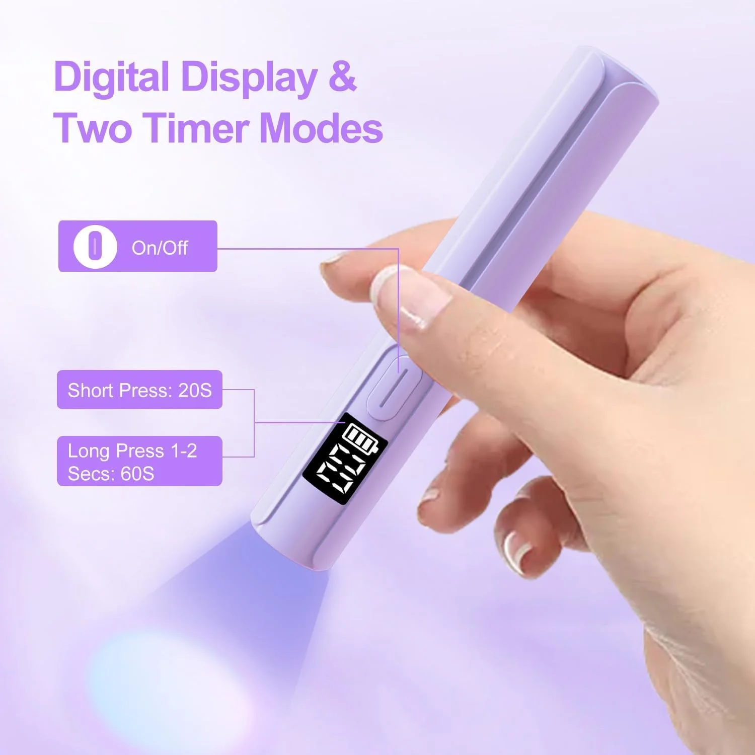 چراغ LED ناخن مینی قابل حمل Excefore - خشک کن ناخن ژلی دستی، شارژی با 2 تایمر و صفحه نمایش LED