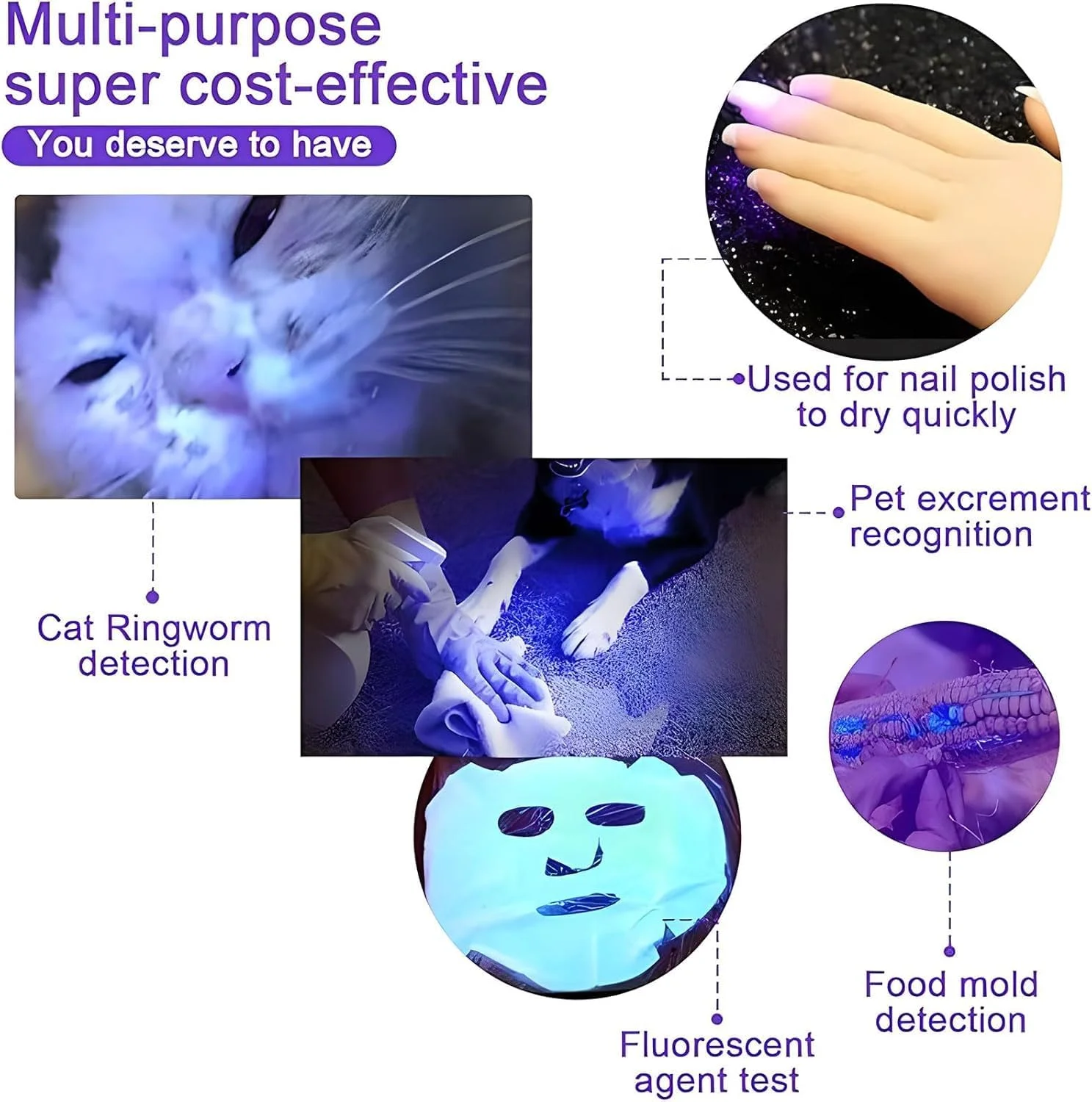 چراغ قوه مینی UV با نور 365 نانومتر، چراغ قوه مینی قدرتمند USB-C LED قابل شارژ، چراغ قوه فرابنفش برای تشخیص ادرار حیوانات خانگی، تشخیص لکه ها/سخت شدن رزین/عامل فلورسنت/تشخیص نقص مکانیکی (S9)