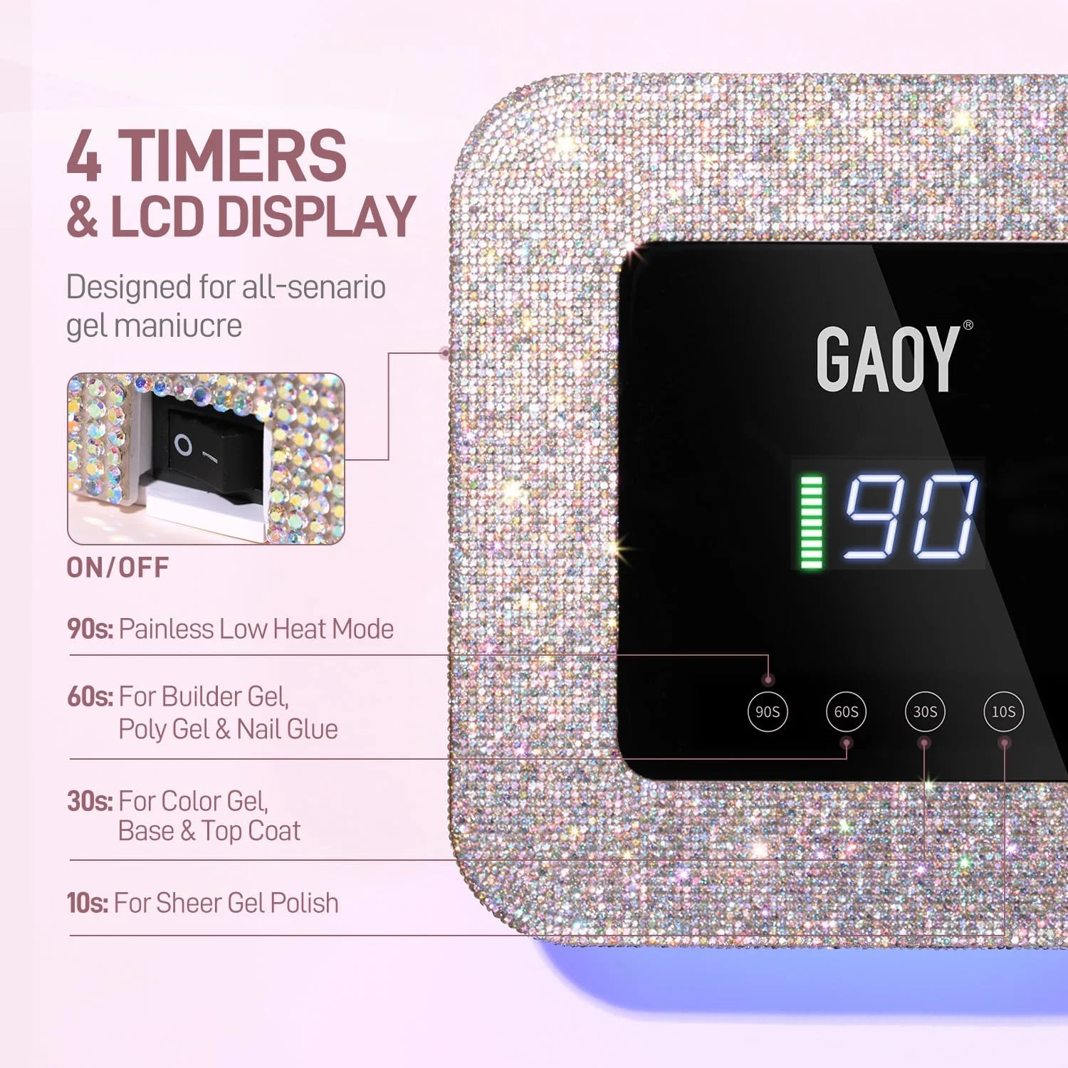 دستگاه خشک کن لاک ناخن UV LED بی سیم GAOY، نور UV شارژی، خشک کن حرفه ای ناخن با 4 تایمر، سنسور اتوماتیک و حالت حساس برای خشک کردن سریع، الماس AB دستگاه خشک کن لاک ناخن UV LED بی سیم GAOY، نور UV شارژی، خشک کن حرفه ای ناخن با 4 تایمر، سنسور اتوماتیک و حالت حساس برای خشک کردن سریع، الماس AB