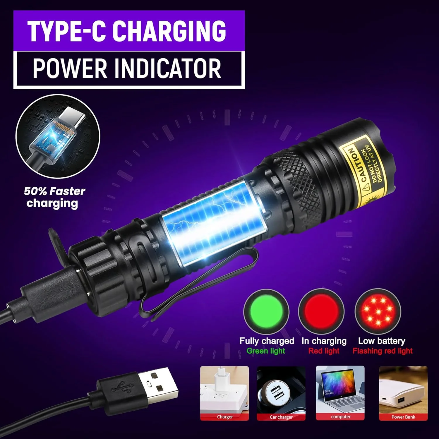 چراغ قوه فرابنفش، چراغ سیاه USB قابل شارژ 395 نانومتری مینی، چراغ قوه دستی قابل حمل LED فرابنفش قدرتمند، برای خشک کردن رزین، شیشه اورانیوم، تشخیص ادرار سگ خانگی چراغ قوه فرابنفش، چراغ سیاه USB قابل شارژ 395 نانومتری مینی، چراغ قوه دستی قابل حمل LED فرابنفش قدرتمند، برای خشک کردن رزین، شیشه اورانیوم، تشخیص ادرار سگ خانگی