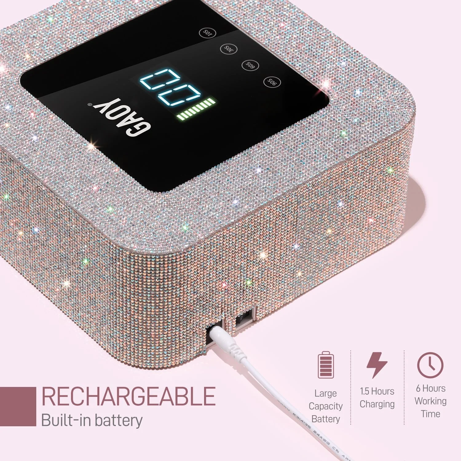 دستگاه خشک کن لاک ناخن UV LED بی سیم GAOY، نور UV شارژی، خشک کن حرفه ای ناخن با 4 تایمر، سنسور اتوماتیک و حالت حساس برای خشک کردن سریع، الماس AB دستگاه خشک کن لاک ناخن UV LED بی سیم GAOY، نور UV شارژی، خشک کن حرفه ای ناخن با 4 تایمر، سنسور اتوماتیک و حالت حساس برای خشک کردن سریع، الماس AB