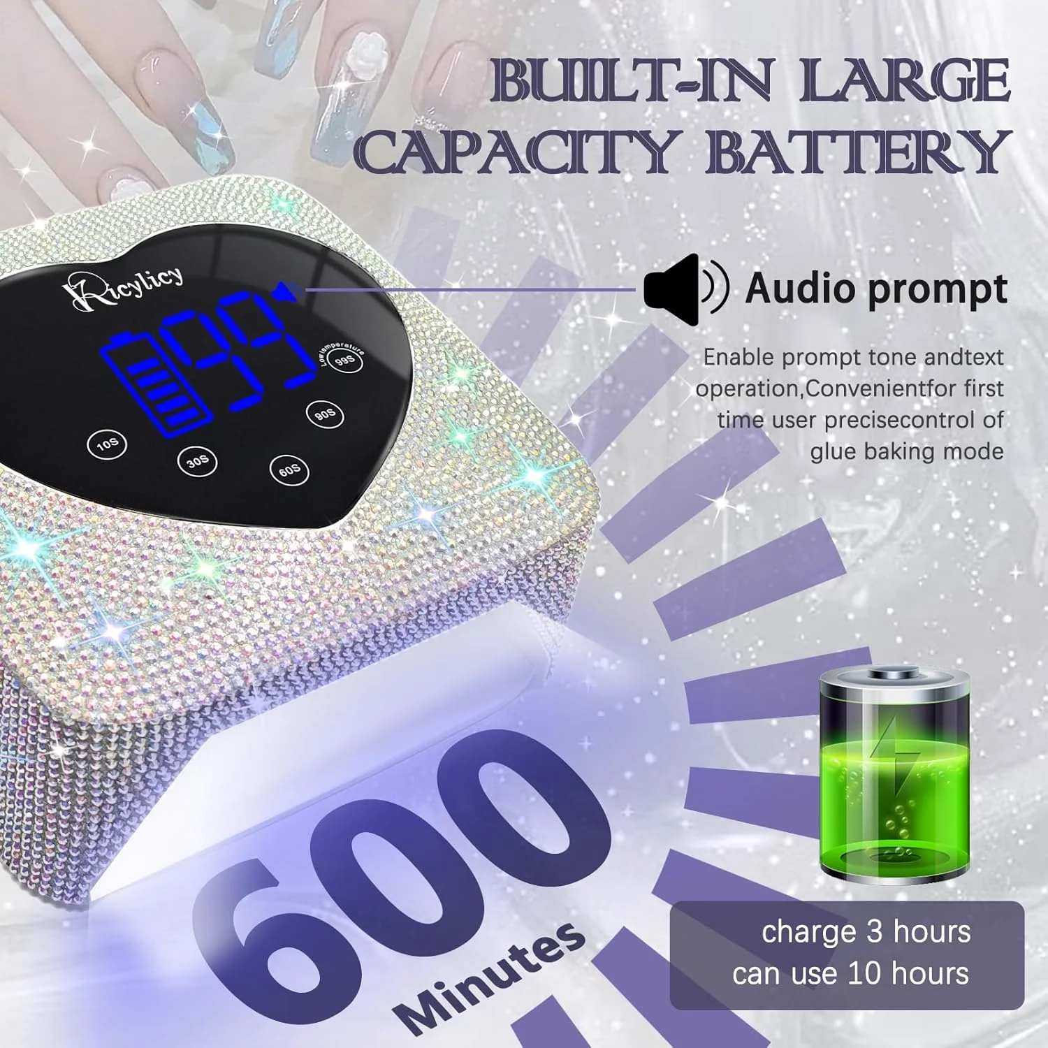 دستگاه خشک کن لاک ناخن UV LED، دستگاه UV LED 72 وات، دستگاه خشک کن ناخن LED قابل شارژ با 5 تنظیمات تایمر، کنترل لمسی و سنسور خودکار برای سالن و خانه دستگاه خشک کن لاک ناخن UV LED، دستگاه UV LED 72 وات، دستگاه خشک کن ناخن LED قابل شارژ با 5 تنظیمات تایمر، کنترل لمسی و سنسور خودکار برای سالن و خانه