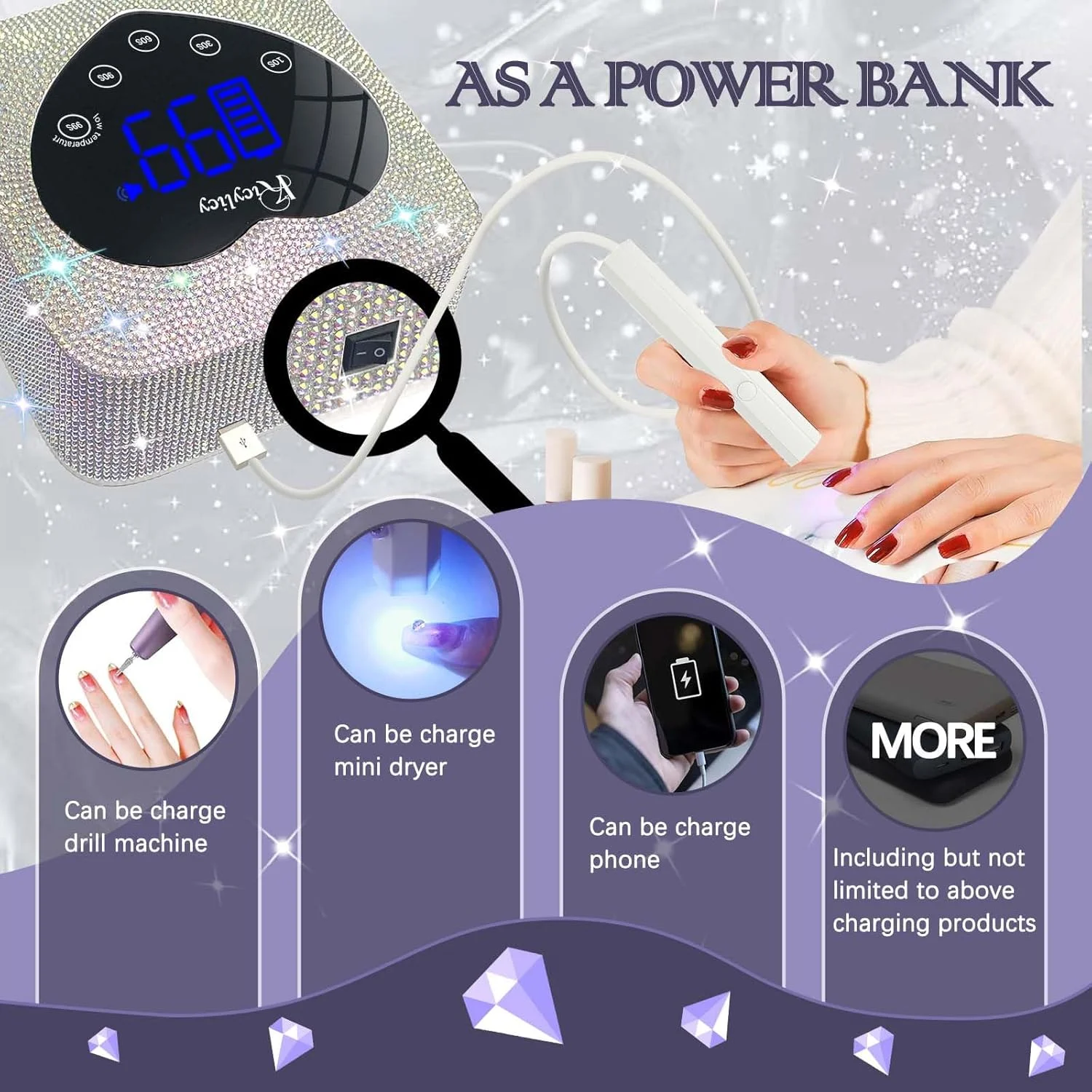 دستگاه خشک کن لاک ناخن UV LED، دستگاه UV LED 72 وات، دستگاه خشک کن ناخن LED قابل شارژ با 5 تنظیمات تایمر، کنترل لمسی و سنسور خودکار برای سالن و خانه دستگاه خشک کن لاک ناخن UV LED، دستگاه UV LED 72 وات، دستگاه خشک کن ناخن LED قابل شارژ با 5 تنظیمات تایمر، کنترل لمسی و سنسور خودکار برای سالن و خانه