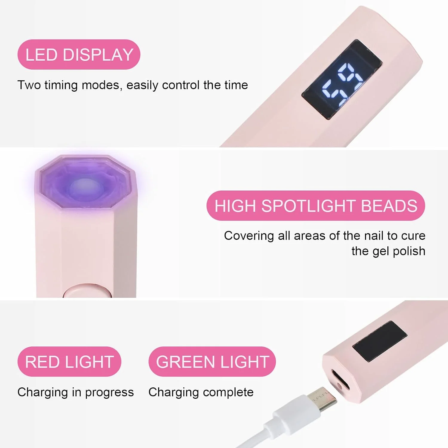 چراغ UV برای ناخن های ژلی، چراغ مینی UV LED ناخن با پایه، قابل شارژ - چراغ خشک کن لاک ناخن کوچک قابل حمل برای لاک ژل و تیپ ناخن - 2 حالت تایمر (20 ثانیه / 60 ثانیه) - دستگاه خشک کن ناخن چراغ UV برای ناخن های ژلی، چراغ مینی UV LED ناخن با پایه، قابل شارژ - چراغ خشک کن لاک ناخن کوچک قابل حمل برای لاک ژل و تیپ ناخن - 2 حالت تایمر (20 ثانیه / 60 ثانیه) - دستگاه خشک کن ناخن