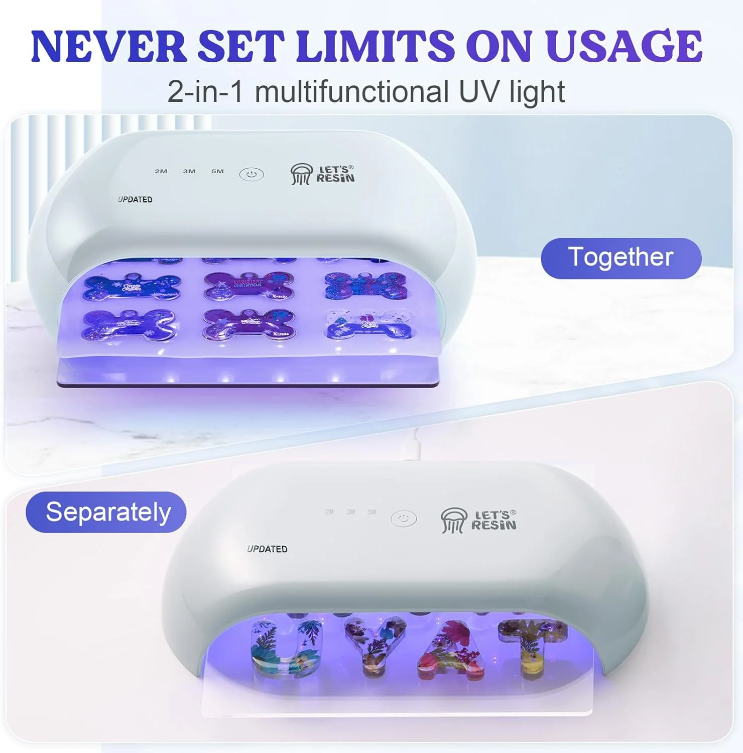 چراغ UV پیشرفته LET'S RESIN، زمان تنظیم طولانی تر دو طرفه (2، 3، 5 دقیقه)، چراغ رزین UV با 36 مهره LED، لامپ UV سایز بزرگ برای پخت رزین، قالب های رزین، دکور صنایع دستی DIY (سبز خاکستری)