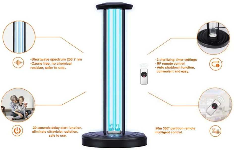 لامپ ضدعفونی کننده هوای فرابنفش قابل حمل لِدوانس 36 وات، سازگار با محیط زیست، بدون اُزون و بدون باقیمانده شیمیایی، تاخیر شروع 30 ثانیه، تایمر داخلی با کنترل از راه دور، دارای تاییدیه اِسما، مشکی لامپ ضدعفونی کننده هوای فرابنفش قابل حمل لِدوانس 36 وات، سازگار با محیط زیست، بدون اُزون و بدون باقیمانده شیمیایی، تاخیر شروع 30 ثانیه، تایمر داخلی با کنترل از راه دور، دارای تاییدیه اِسما، مشکی