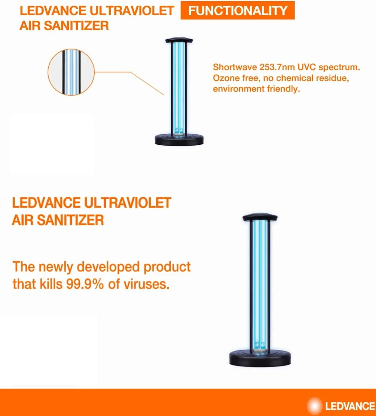 لامپ ضدعفونی کننده هوای فرابنفش قابل حمل لِدوانس 36 وات، سازگار با محیط زیست، بدون اُزون و بدون باقیمانده شیمیایی، تاخیر شروع 30 ثانیه، تایمر داخلی با کنترل از راه دور، دارای تاییدیه اِسما، مشکی لامپ ضدعفونی کننده هوای فرابنفش قابل حمل لِدوانس 36 وات، سازگار با محیط زیست، بدون اُزون و بدون باقیمانده شیمیایی، تاخیر شروع 30 ثانیه، تایمر داخلی با کنترل از راه دور، دارای تاییدیه اِسما، مشکی