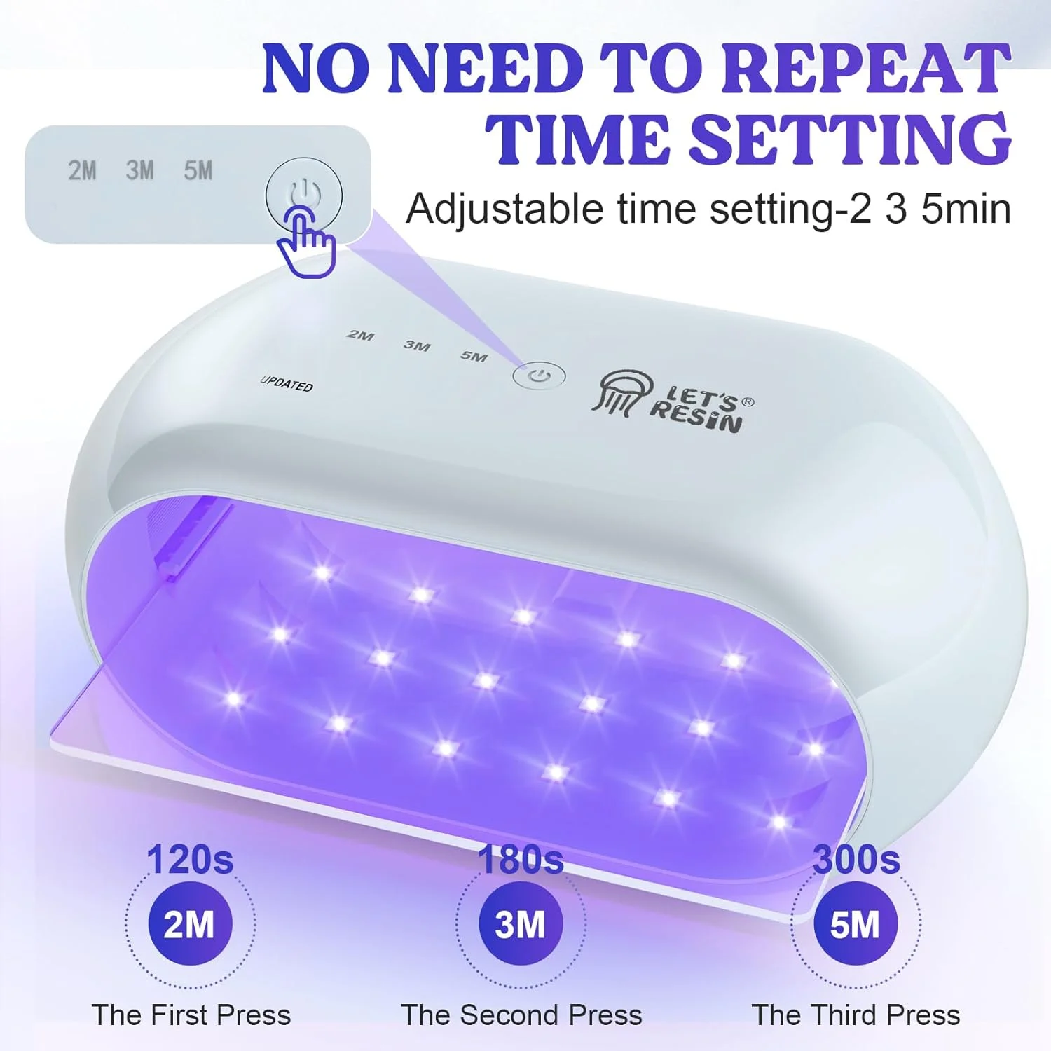 چراغ UV پیشرفته LET'S RESIN، زمان تنظیم طولانی تر دو طرفه (2، 3، 5 دقیقه)، چراغ رزین UV با 36 مهره LED، لامپ UV سایز بزرگ برای پخت رزین، قالب های رزین، دکور صنایع دستی DIY (سبز خاکستری)