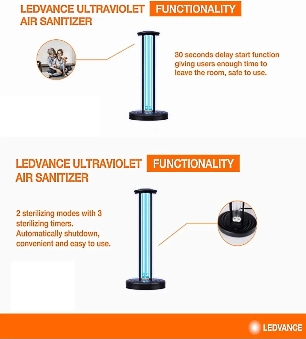 لامپ ضدعفونی کننده هوای فرابنفش قابل حمل لِدوانس 36 وات، سازگار با محیط زیست، بدون اُزون و بدون باقیمانده شیمیایی، تاخیر شروع 30 ثانیه، تایمر داخلی با کنترل از راه دور، دارای تاییدیه اِسما، مشکی لامپ ضدعفونی کننده هوای فرابنفش قابل حمل لِدوانس 36 وات، سازگار با محیط زیست، بدون اُزون و بدون باقیمانده شیمیایی، تاخیر شروع 30 ثانیه، تایمر داخلی با کنترل از راه دور، دارای تاییدیه اِسما، مشکی
